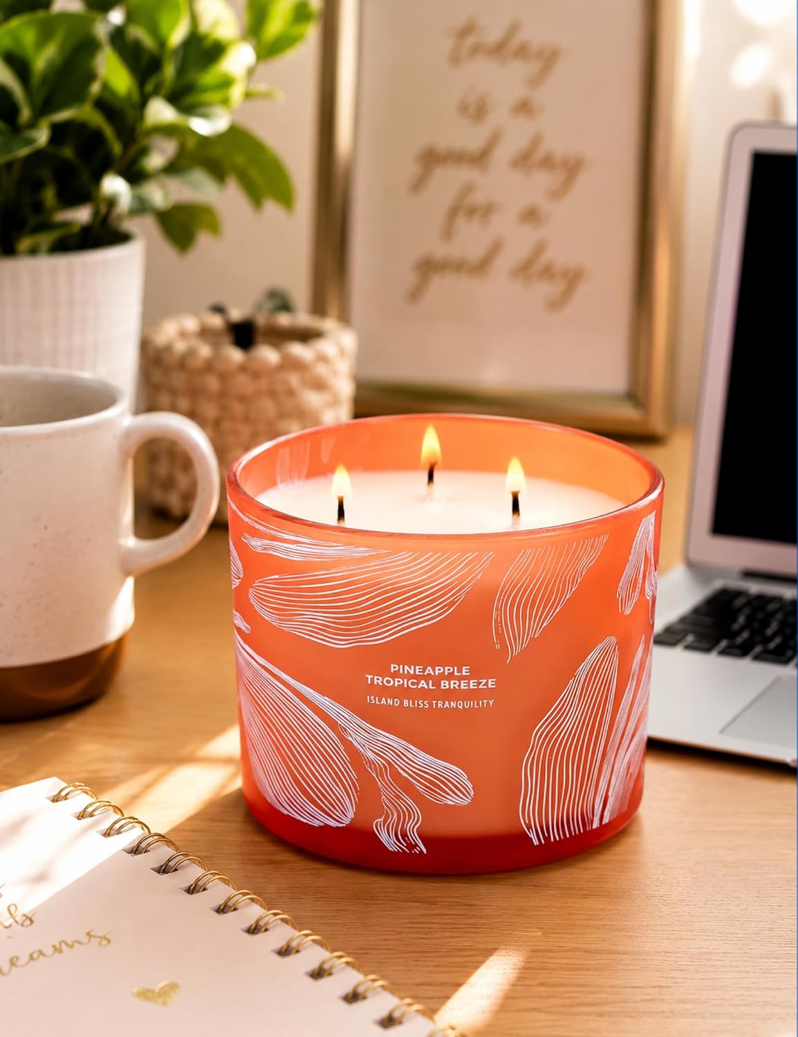 Pineapple Tropical Breeze 3 Wick Candle for Home Scented | 14.5 oz Large Soy Candle | Tropical Pineapple Fruit Summer Scented Candle | Fruity Aromatherapy Candles | Beach Gift for Women & Men