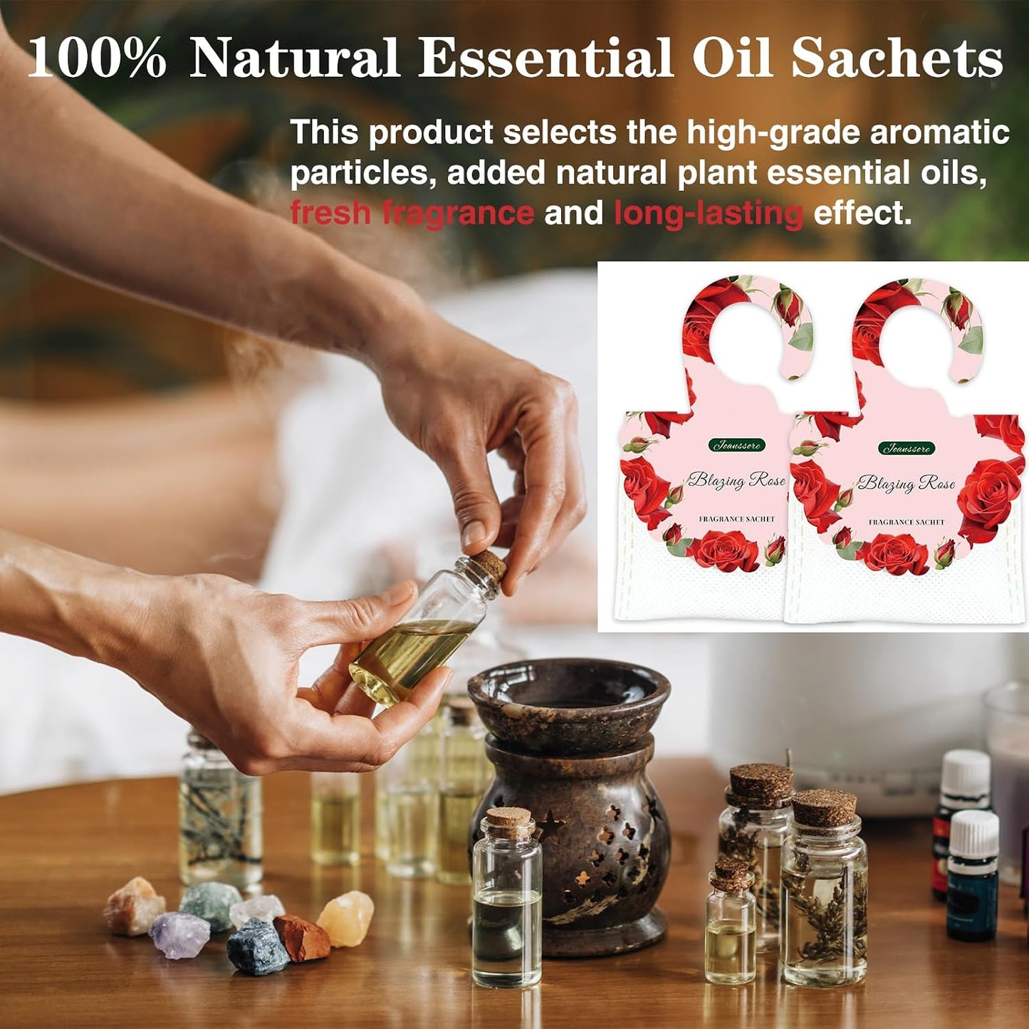 15 Packs Scented Sachets Bag for Drawers and Closets, Hanging Closet Freshener for Home Fragrance Sachet, Long-Lasting Drawer Deodorizer Smell Goods for House (Blazing Rose)