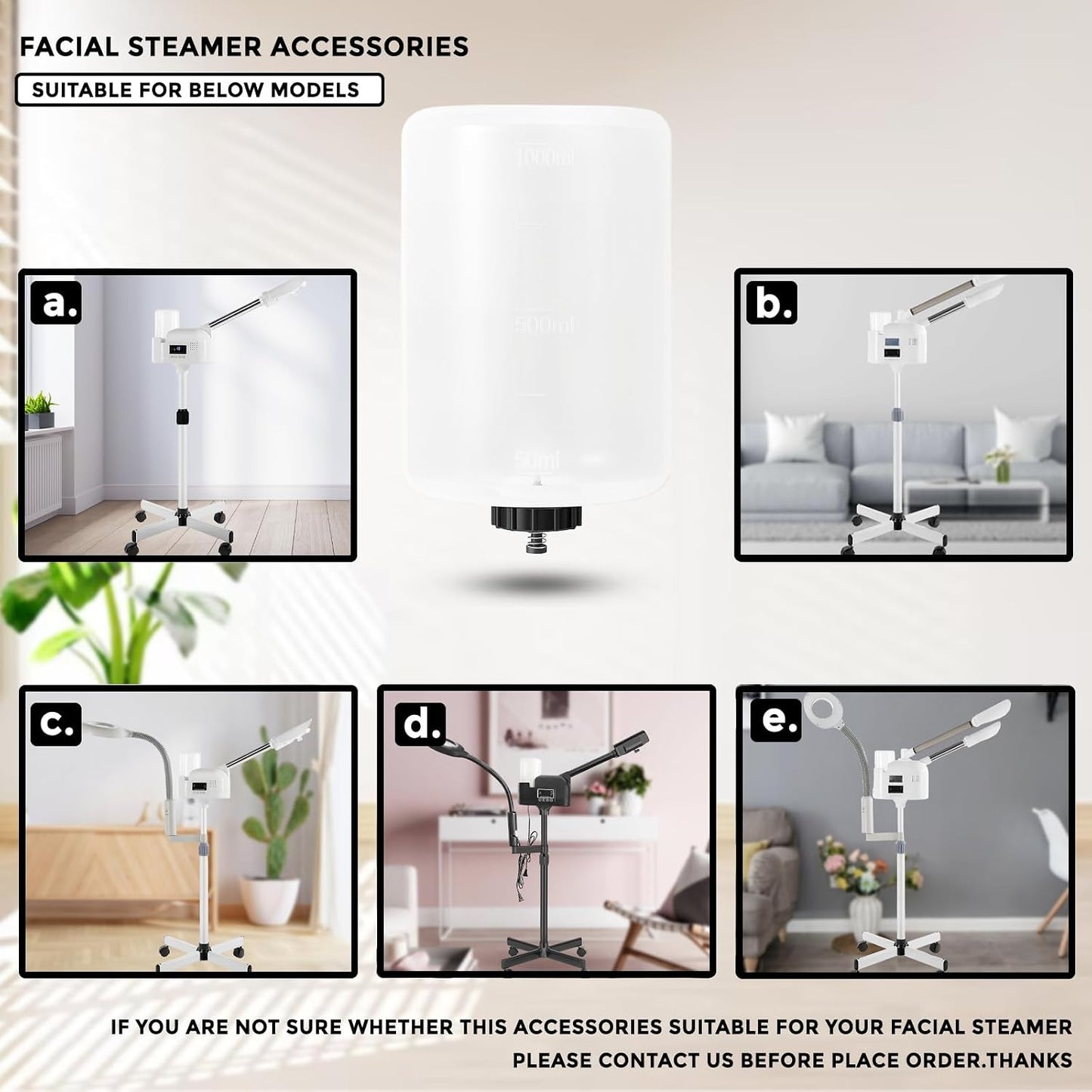 Water Jar for Professional Facial Steamer,1000ml Large Capacity Plastic Water Cup for Ozone Facial Steamer Professional Replacement