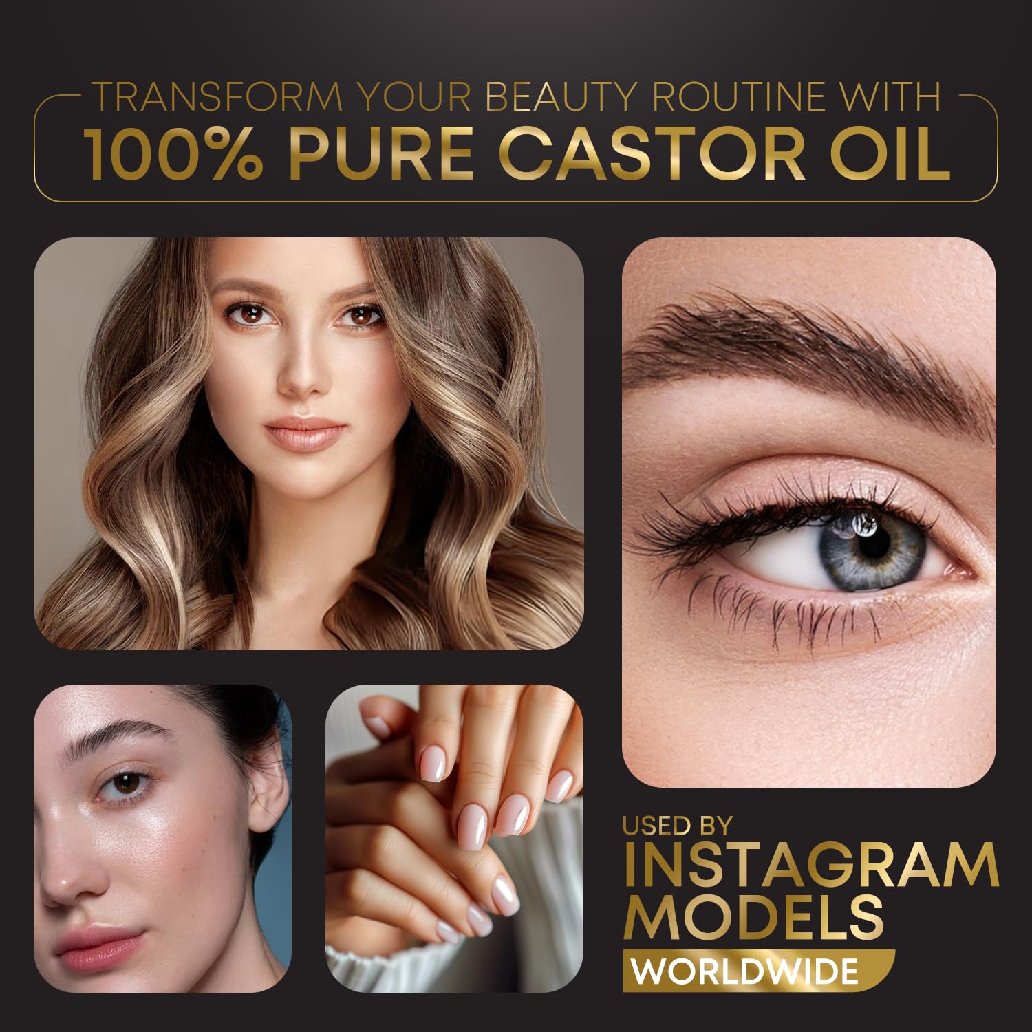 Organic Castor Oil, Cold Pressed, Glass Bottle, USDA Certified Premium Organic, Unrefined, Hexane Free, for Hair Growth, Radiant Skin, Eyebrows, Lashes and Fuller Hair, 16.9 oz w/ Pump (Made in USA)