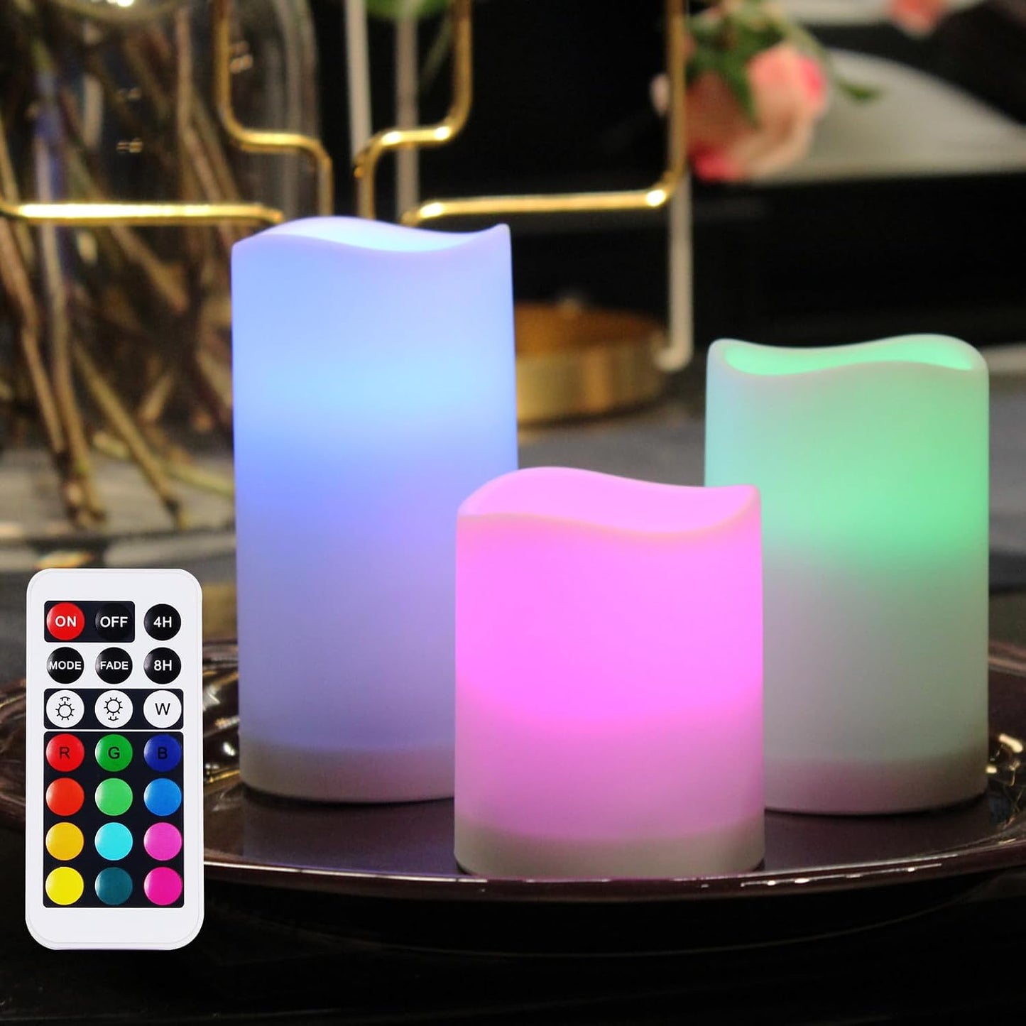 Remote Control flameless LED Candle Light, Outdoor/Indoor Color Changing Plastic Candle, Set of 3 use 3AAA Battery……