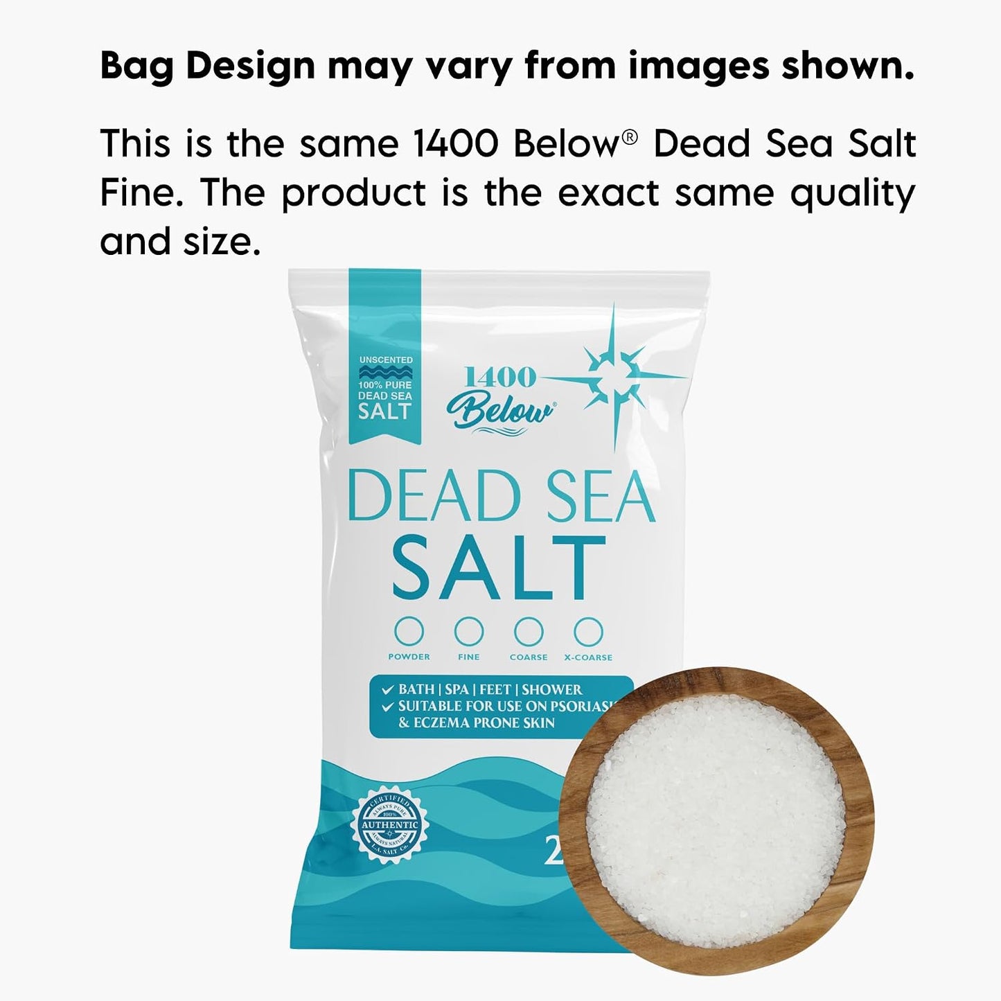 LA Salt Co.'s 100% Pure and Natural Dead Sea Salt Bulk 55 lb Bag, Fine Grain