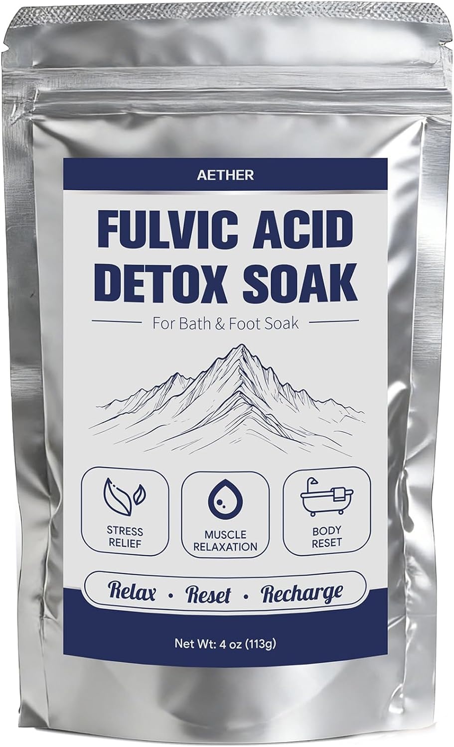 Fulvic Acid Detox Bath Soak, Mineral Bath Soak Powder for Body & Foot Soak, Fast Dissolving, Gentle for Sensitive Skin, Vegan Spa Gift, Includes 5g Scoop, 4oz(113g)