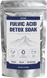 Fulvic Acid Detox Bath Soak, Mineral Bath Soak Powder for Body & Foot Soak, Fast Dissolving, Gentle for Sensitive Skin, Vegan Spa Gift, Includes 5g Scoop, 4oz(113g)