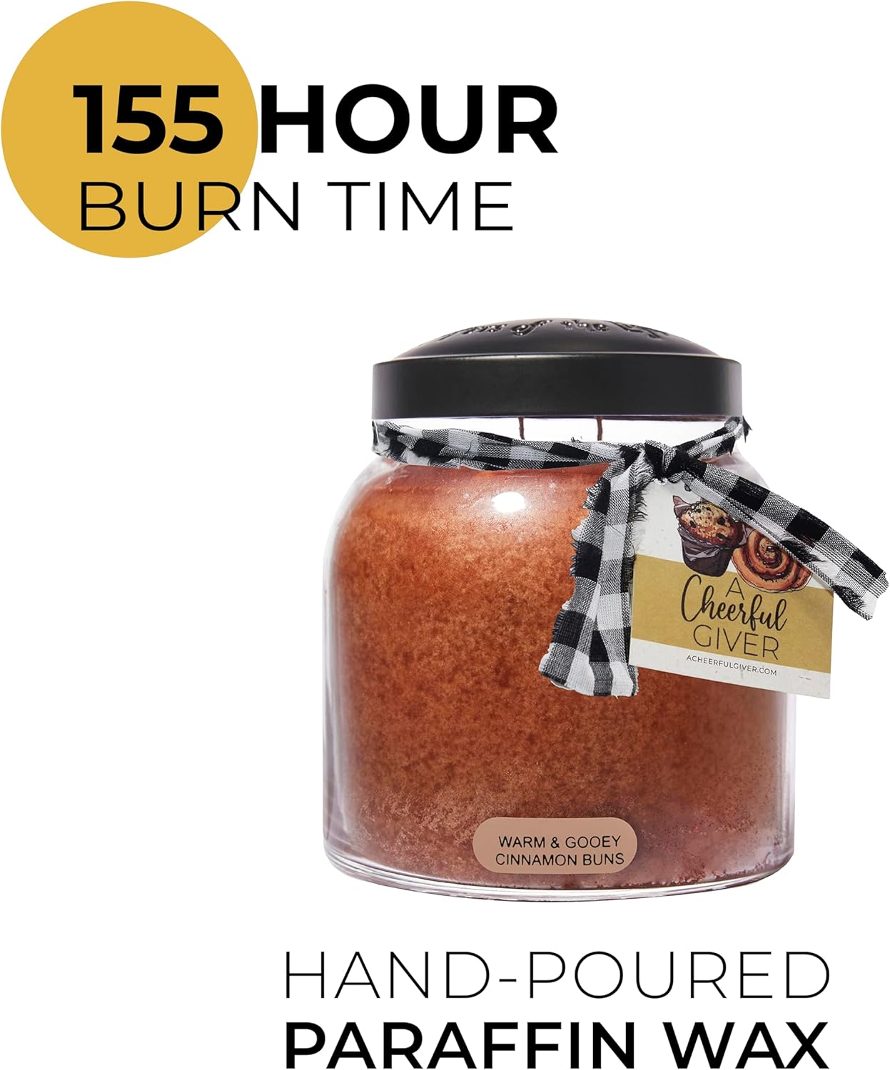 A Cheerful Giver - Warm & Gooey Cinnamon Buns Papa Scented Glass Jar Candle (34oz) with Lid & True to Life Fragrance Made in USA