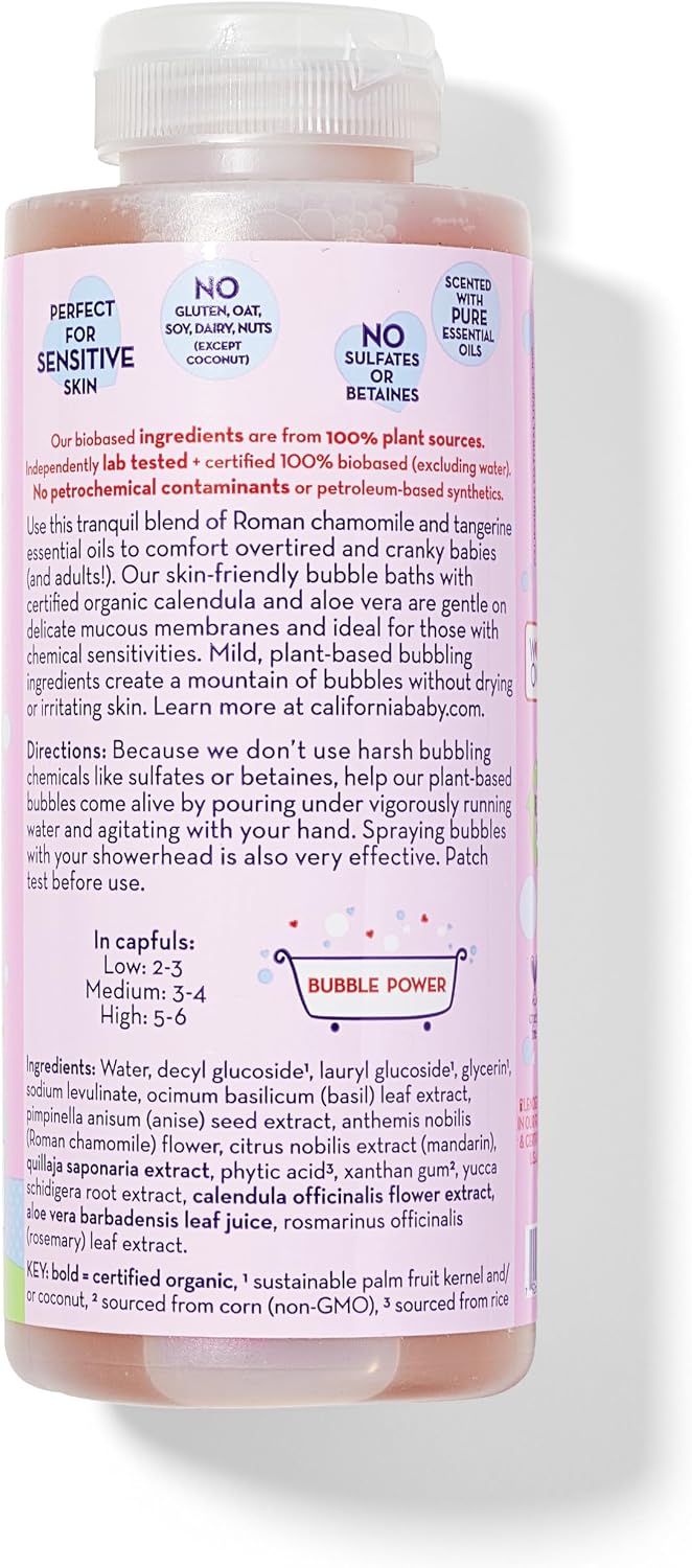 California Baby Overtired & Cranky Bubble Bath | 100% Plant-Based Kids Bubble Bath | Uplifting Scent | Baby Bubble Bath + Bubble Wand | 384 mL / 13oz