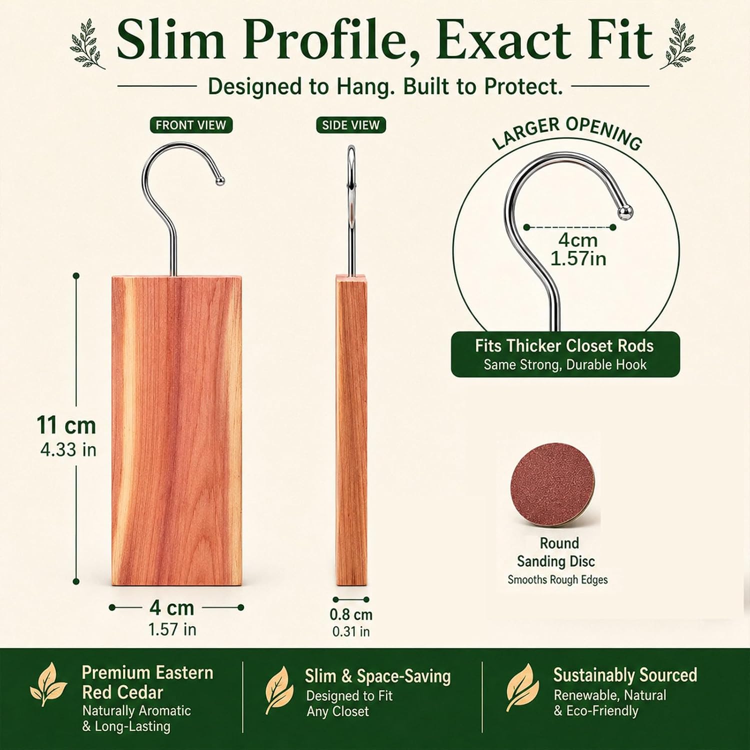 30 Pack Hanging Cedar Blocks for Clothes Storage, 100% Natural Eastern Red Cedar Planks with Metal Hooks, Sandable Cedar Closet Fresheners for Wardrobe, Drawers, Garment Bags & Storage Bins