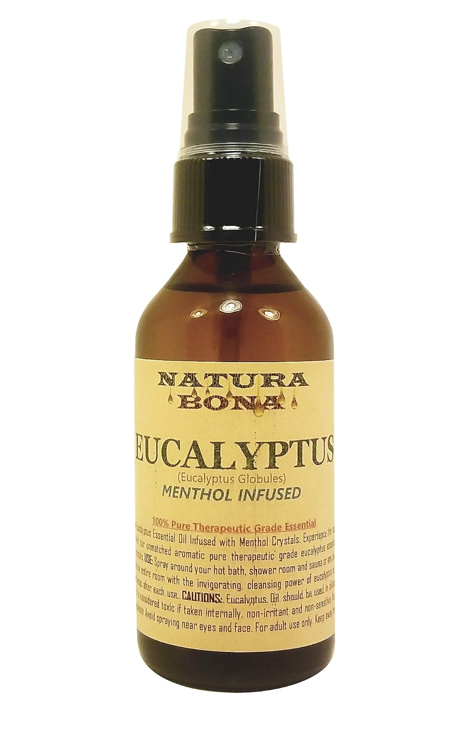 Eucalyptus Spray Bottle for Steam Room & Shower; 2oz Amber Glass Fine Mist Pure Essential Oil Sprayer Infused with Menthol Crystals