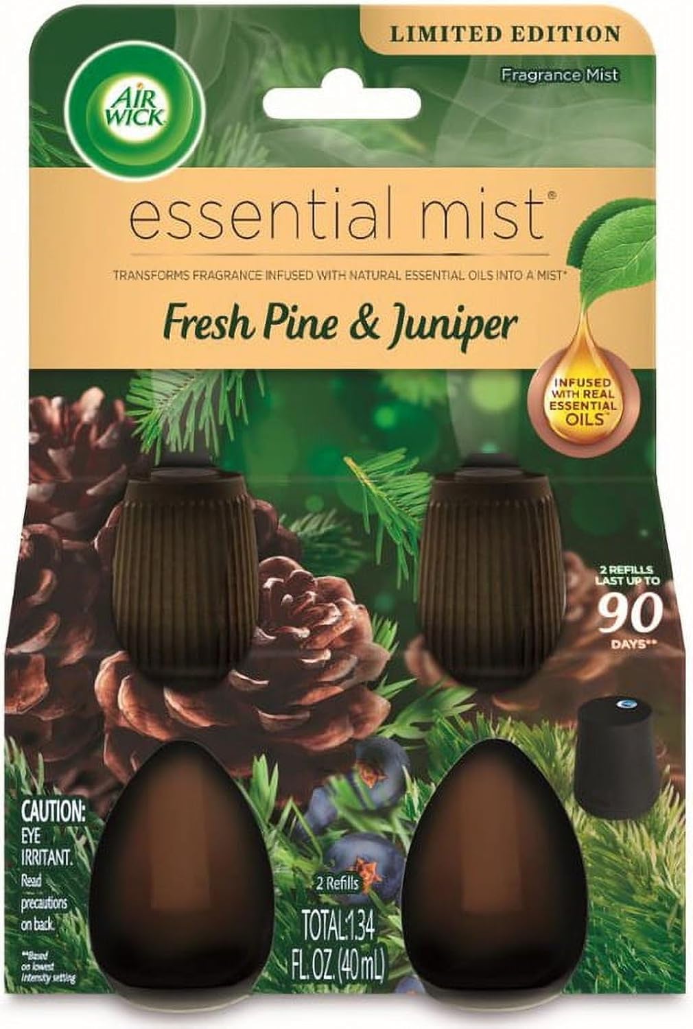 Air Wick Essential Mist Refill, Fresh Pine & Juniper, Air Freshener, Essential Oils, 2 Ct