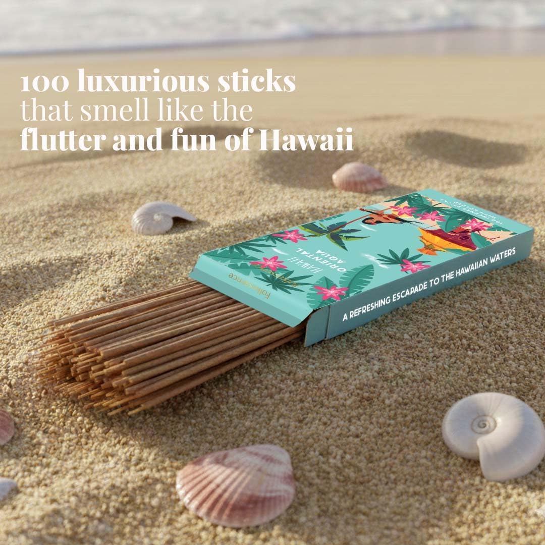 Folkulture Incense Sticks with Holder (100 Sticks)| Tropical Summer Vibes Incense for Aromatherapy, Meditation, Yoga | No Charcoal, Non Toxic, Long Burning Hawaii Inspired Beach Scent Insence-Sticks