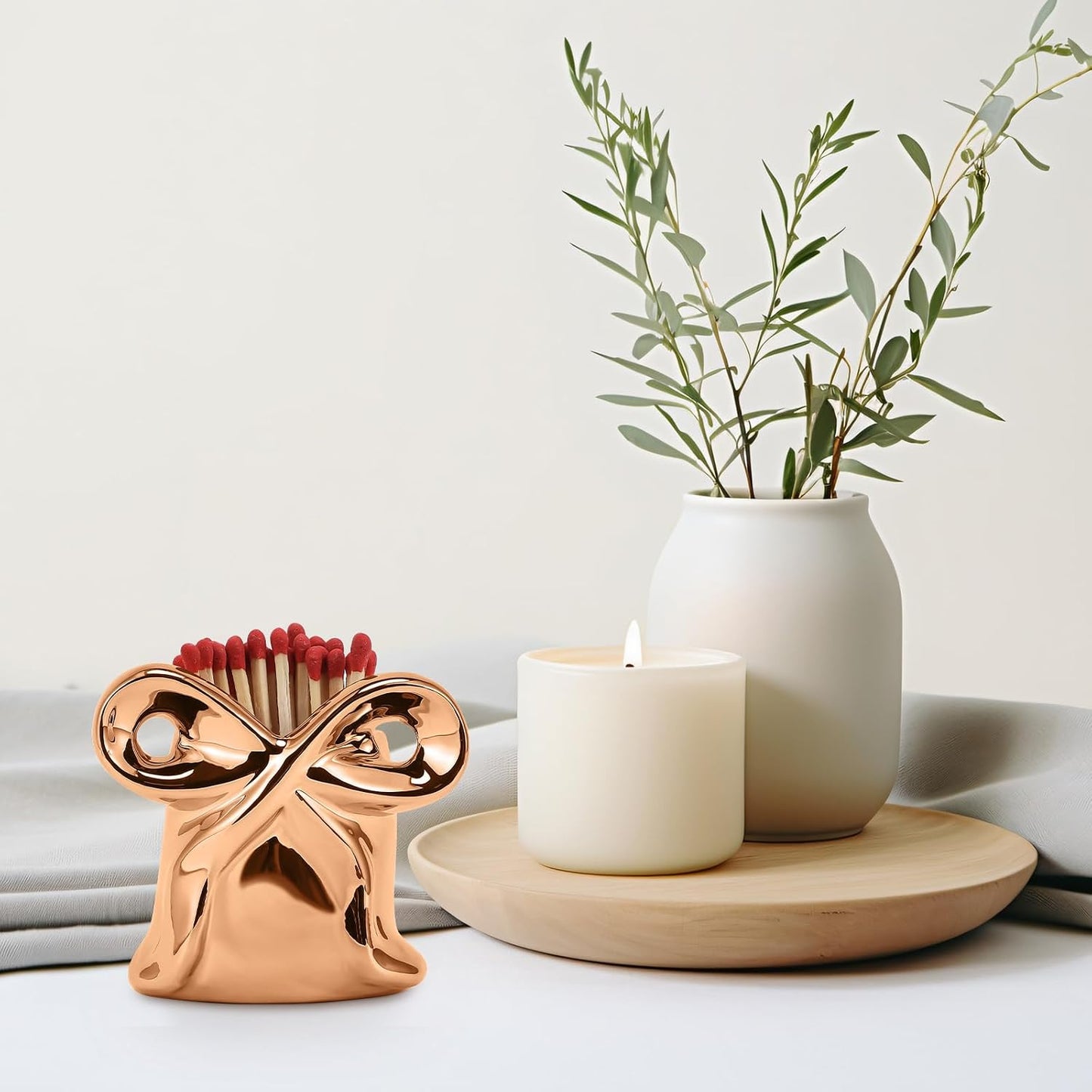 Blulu Bow Ceramic Match Holders Gold Match Decorative Home Decoration for Bathroom Bedroom Fireplace Kitchen