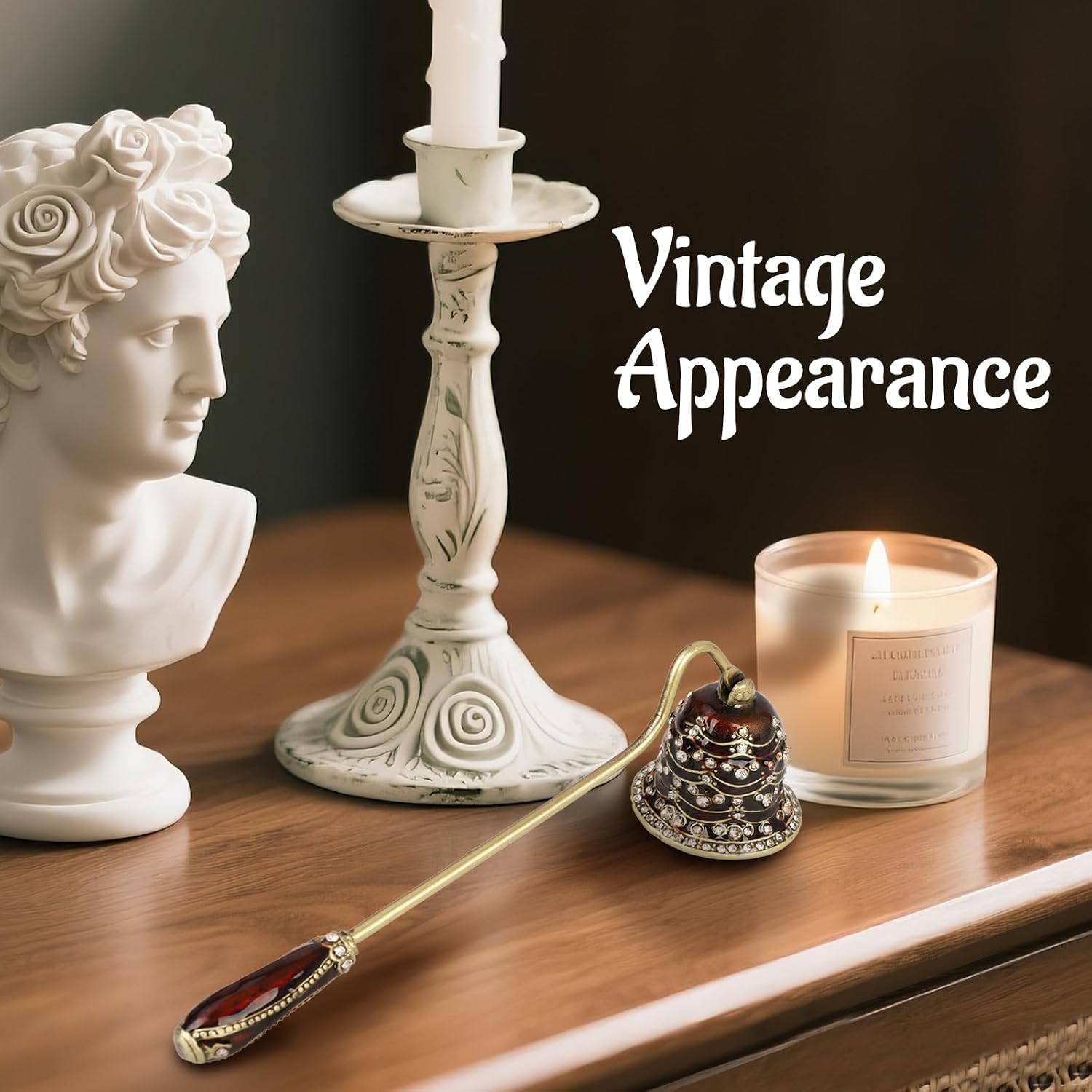 Elegant Royal-Style Candle Snuffer with Pearl Inlay, Candlesnuffers Wick Snuffer Candle Accessory for Putting Out Extinguish Candle (Coffee)