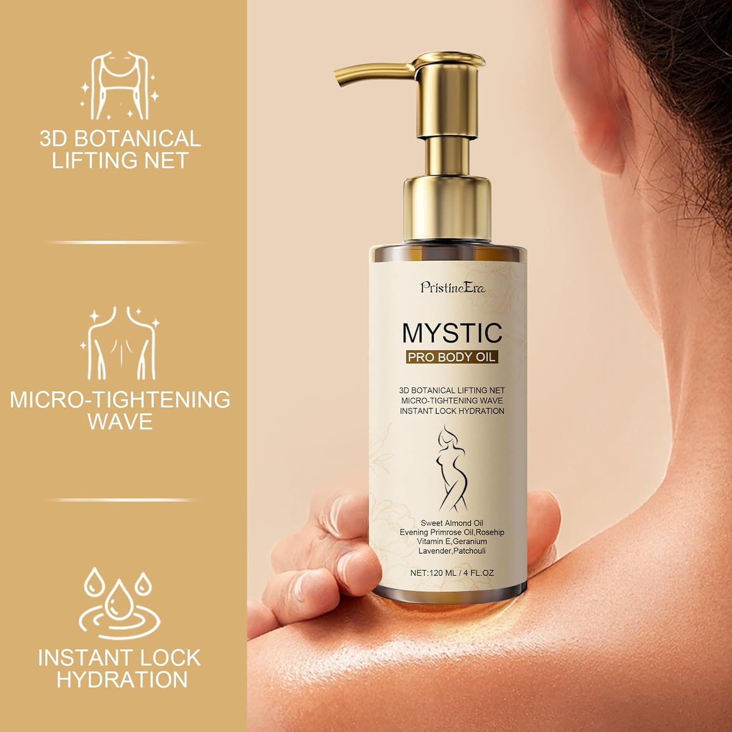 Mystic Body Firming Oil Deep Lasting Hydration and Firming Skin for Full Body Skin Tightening Body Oil After Shower 4.23 fl oz (Lavender)