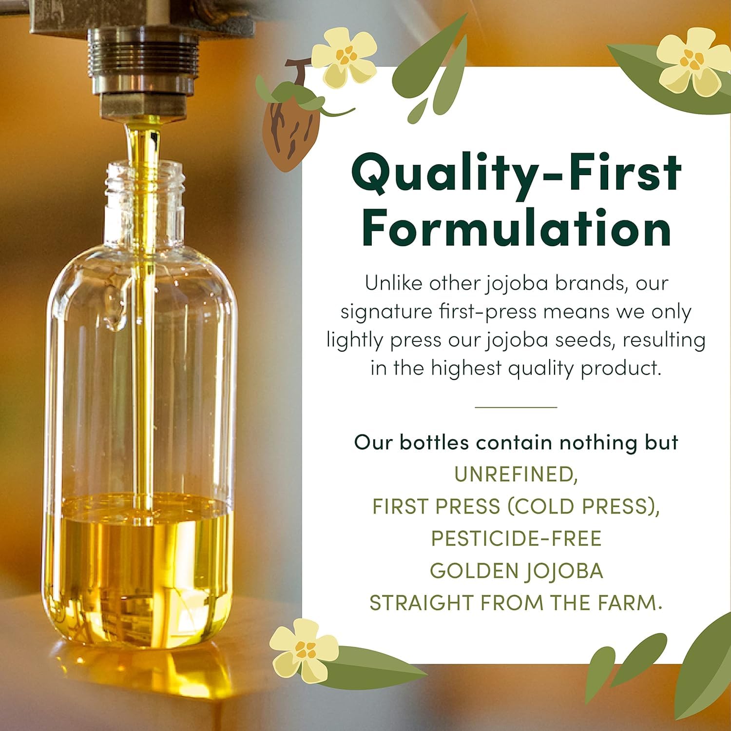 HobaCare Natural Jojoba Oil Bulk - 100% Pure Unrefined Carrier Oil for Skincare, Hair, Face, Beard, Scalp Massage, Bath - Hexane-Free, Long Shelf Life (64 oz Half Gallon)