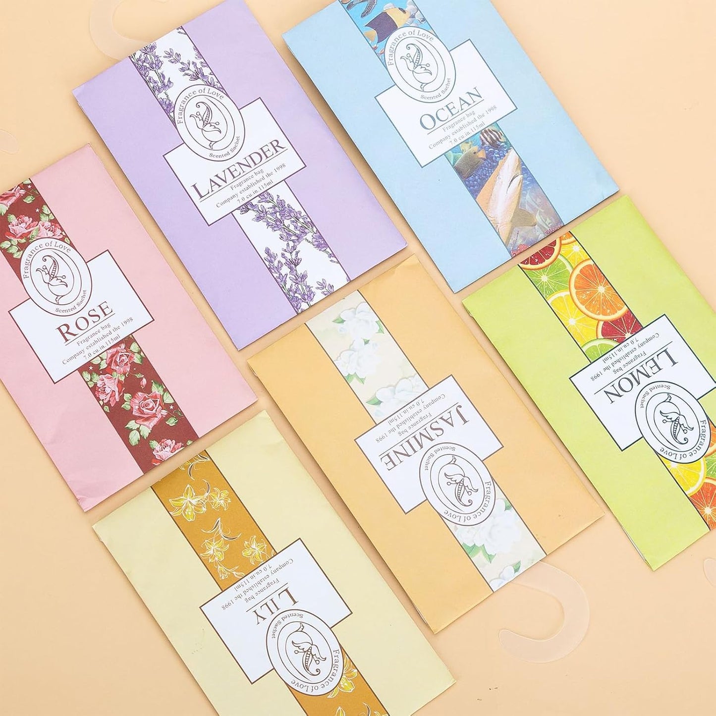 Wardrobe Fresheners Fragrance Sachet Bags: 6 Scented Sachets with Hanging Hooks - Aromatherapy Sachets with Natural Scents for Closets and Drawers, Perfect for Homes, Cars, and Offices