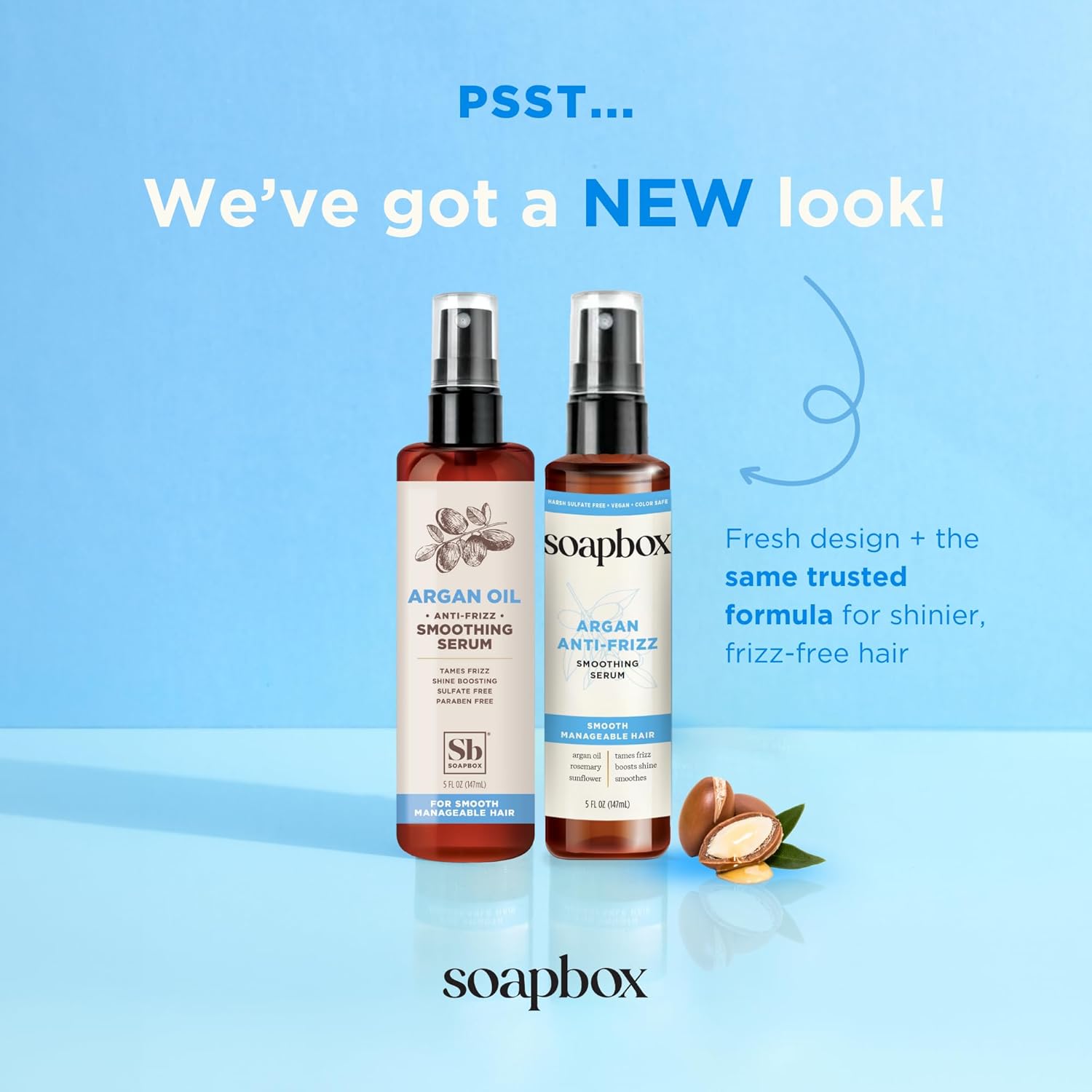 Soapbox Smoothing Argan Oil Serum, Controls Frizz & Adds Shine - Lightweight Anti Frizz Hair Serum with Shea Butter - Clean Ingredients Free of Harsh Chemicals, Sulfates, Parabens & Silicones - 5oz