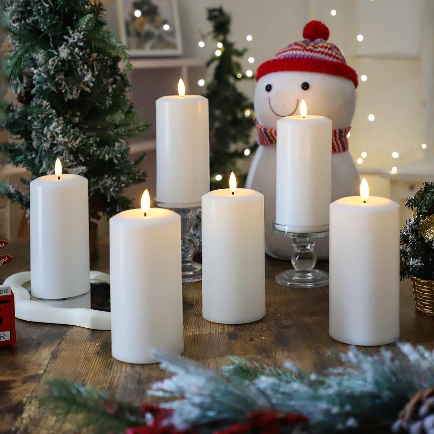 Flameless Candles Battery Operated with Remote and 2/4/6/8 H Timer, 6pcs Flickering Fake Electric Candles for Festival Wedding Home Party Decor (D3 x H 6") (White)