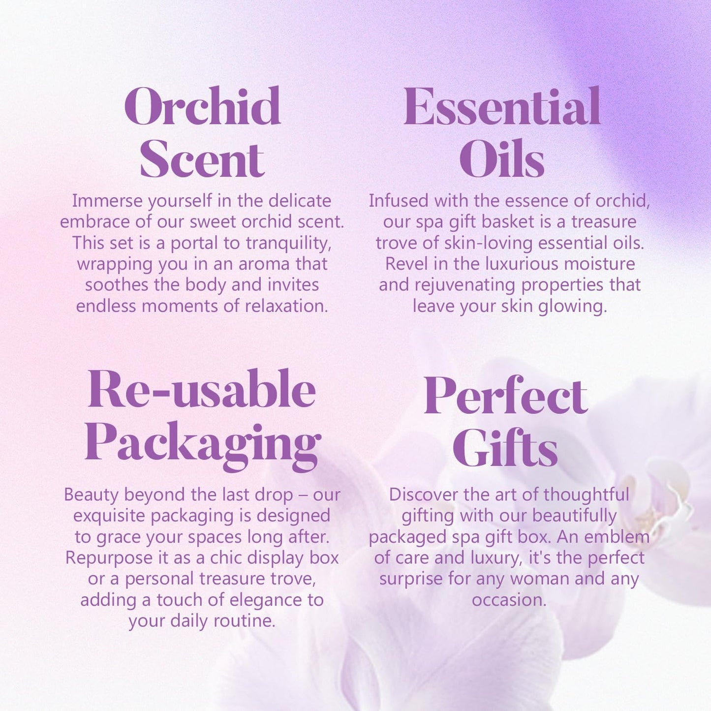 Spa Gifts for Women, Body & Earth 5 Pcs Gifts for Women Orchid Gift Sets, Bath and Body Womens Bath Gifts, Mothers Day Gift