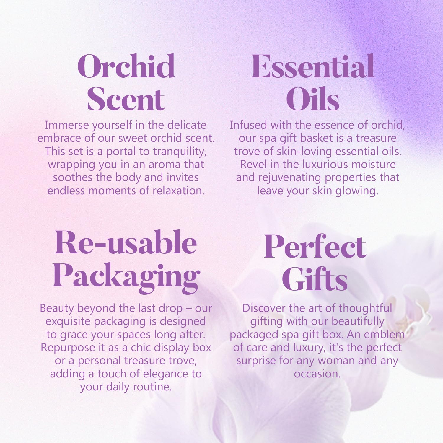 Spa Gifts for Women, Body & Earth 5 Pcs Gifts for Women Orchid Gift Sets, Bath and Body Womens Bath Gifts, Mothers Day Gift