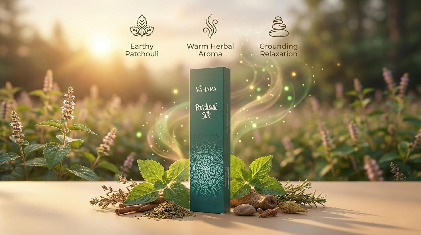 Premium Vahara Patchouli Silk Incense Sticks | 100g Natural Hand-Rolled Masala Incense for Meditation, Relaxation & Home Fragrance
