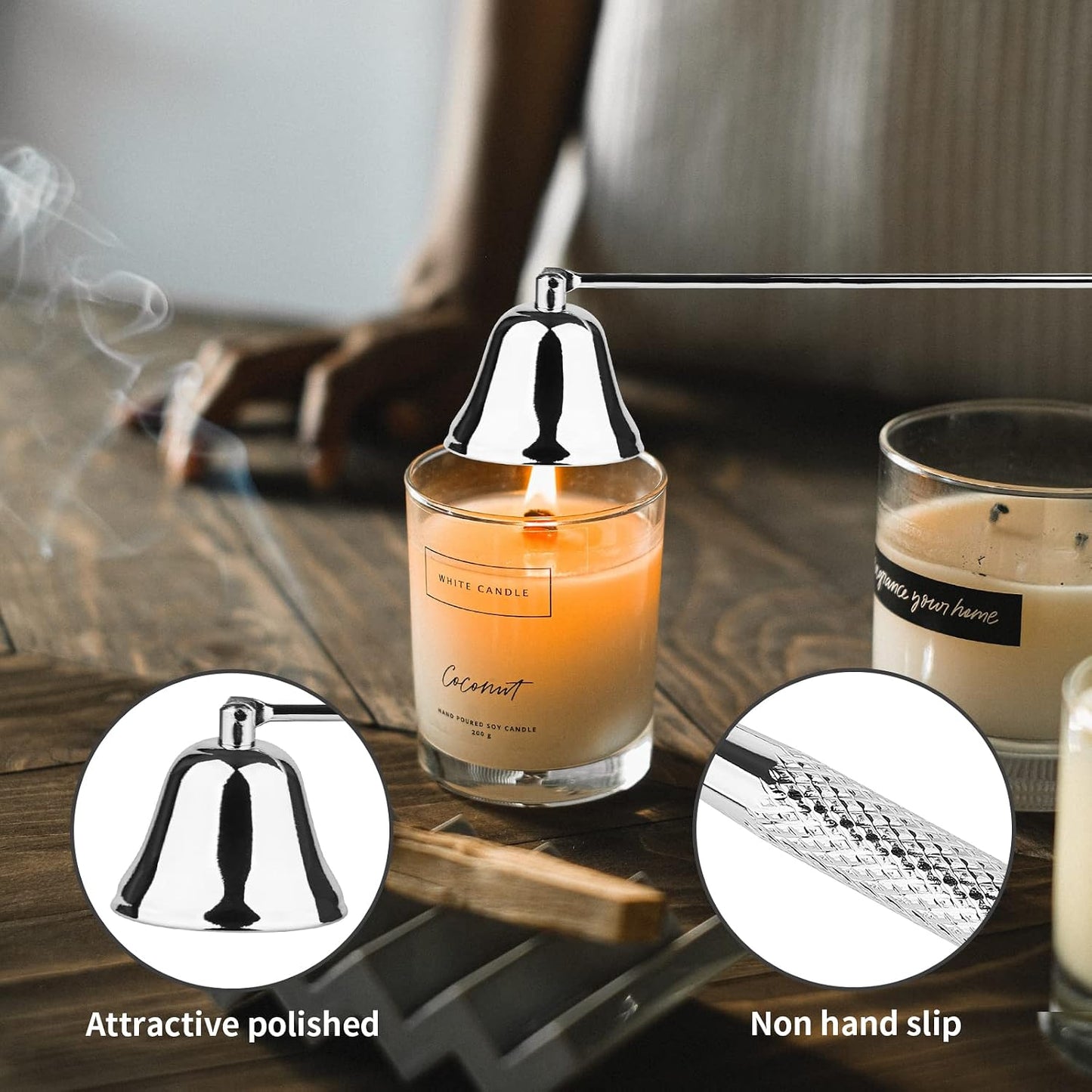 Kirecoo 3 in 1 Candle Accessory Set, Candle Wick Trimmer Cutter, Snuffer, Dipper, Wick Care Kit with Trimmer, Dipper and Extinguisher (Silver)