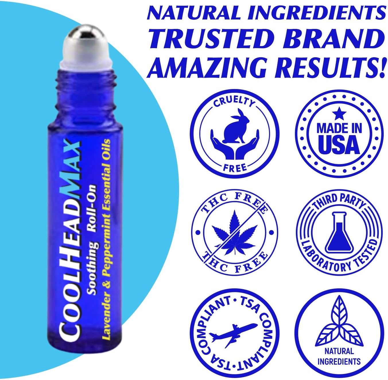 CoolHead Max Roll On, Natural Peppermint Essential Oil Migraine Roll On, Headache Support Essential Oil Roller, Fast Cooling Comfort for Your Head, 6 Pack