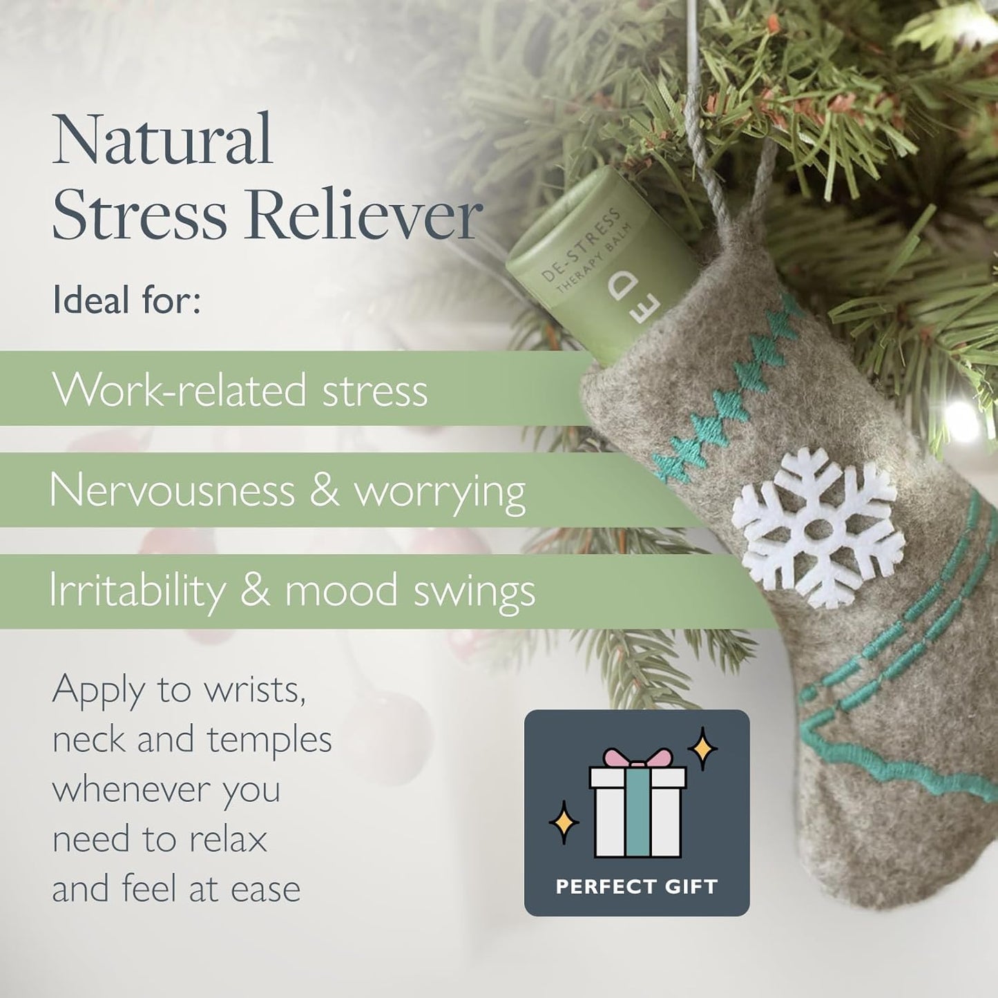 Scentered Aromatherapy De-Stress Balm Christmas Stocking Gift for Stress Relief - Essential Oil Roll On with Chamomile & Rosemary - Calming Relaxation - Self-Care Stocking Stuffers for Women