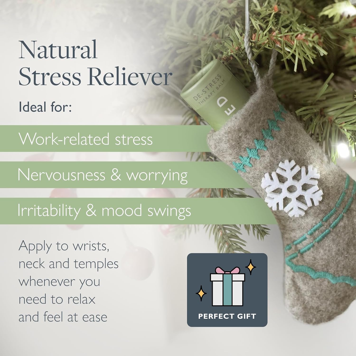 Scentered Aromatherapy De-Stress Balm Christmas Stocking Gift for Stress Relief - Essential Oil Roll On with Chamomile & Rosemary - Calming Relaxation - Self-Care Stocking Stuffers for Women