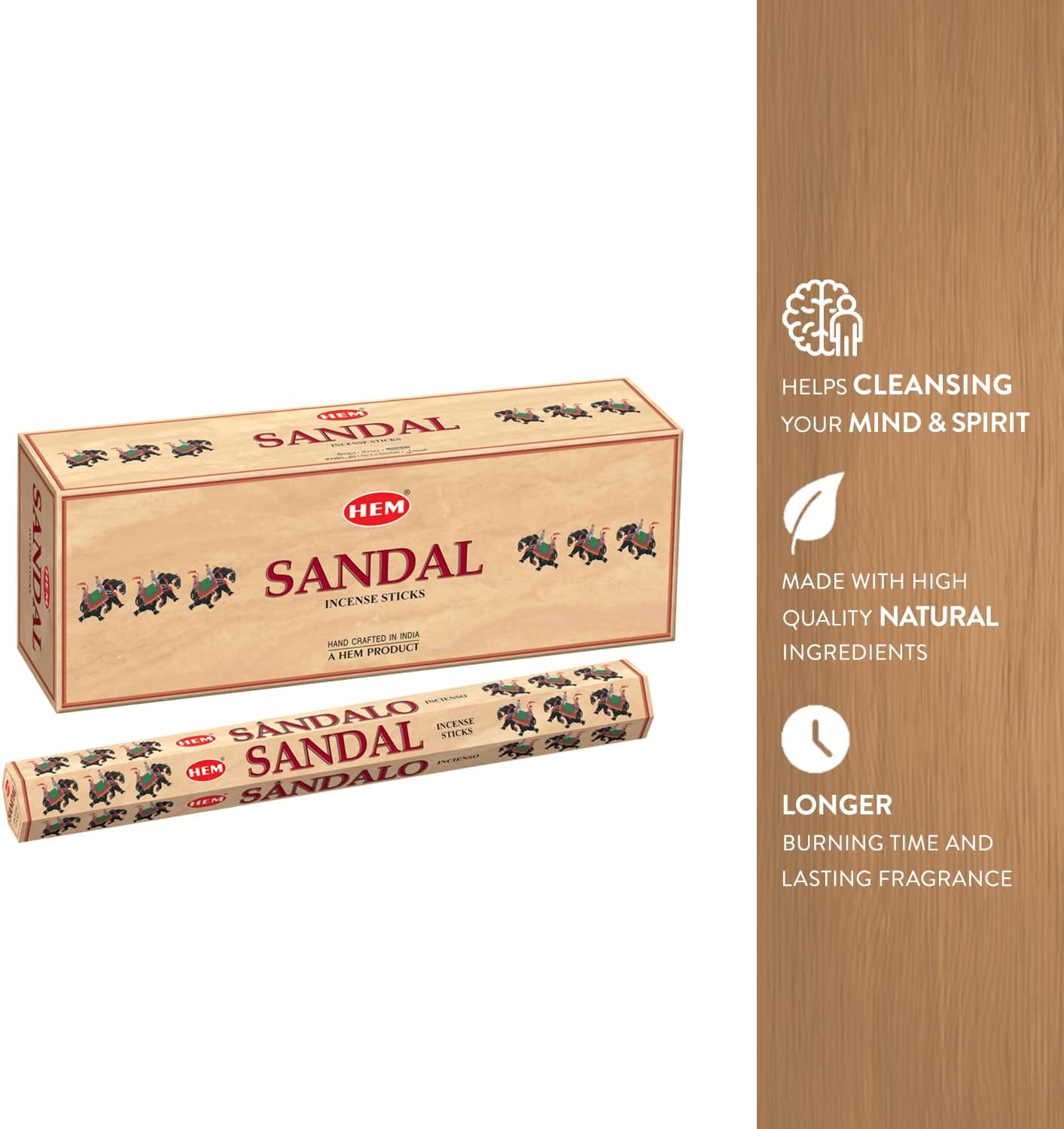 HEM Sandal Incense Sticks – Pack of 6 (120 Sticks) – 9 Inches Long – Perfect for Meditation, Relaxation & Home Fragrance