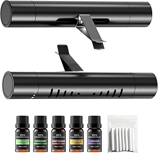 2Pcs Car Air Freshener Vent Clips, Car Diffuser Essential Oils Kit with 5 Different Essential Oils (0.34oz Each) & 12 Refill Sticks, long lasting Cars fragrance for House