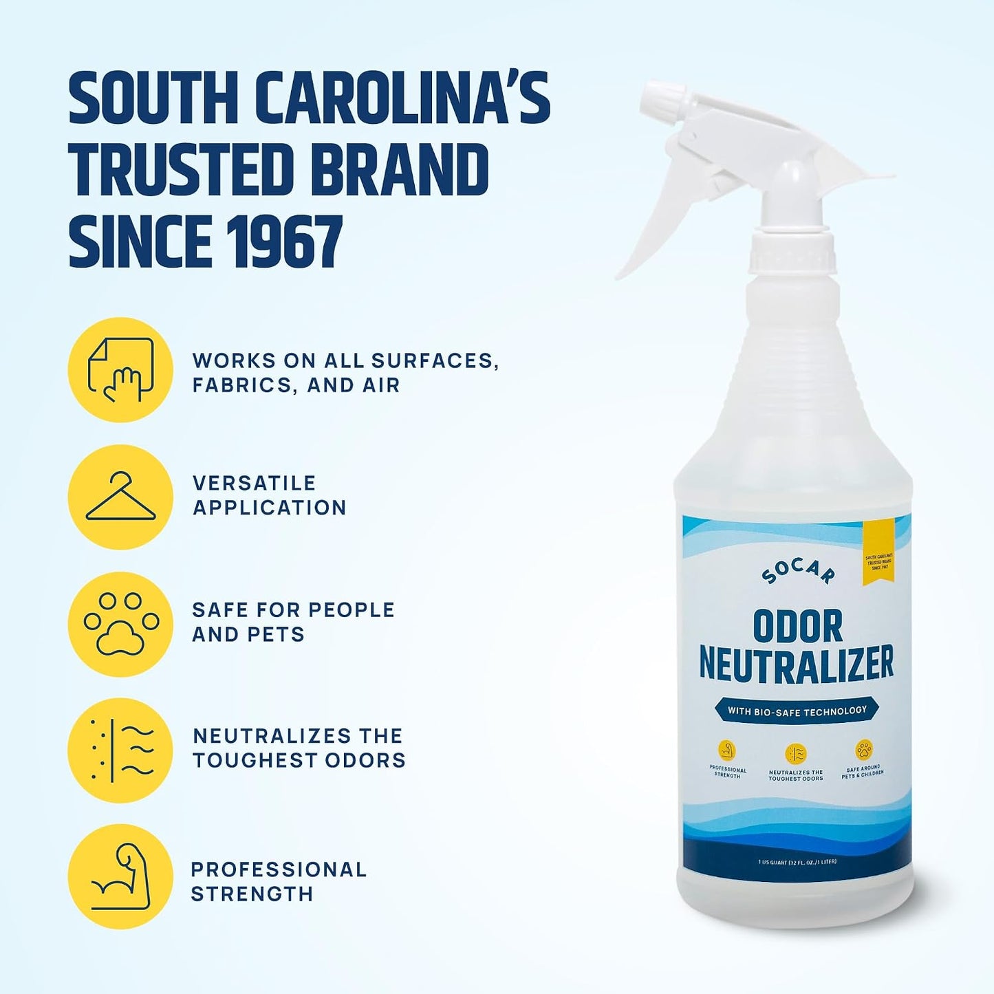 SOCAR CHEMICAL - Odor Neutralizer Eliminates odors for Home, Office, Gym, Car. Eliminates Unwanted Smells from Pets, Cooking, Sports Gear, Urine, Vomit & Unwanted, Strong Odor 32oz Liquid Spray