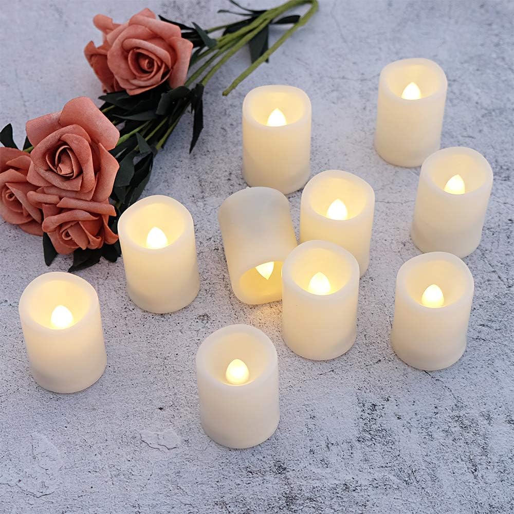 Flameless Flickering LED Votive Candles Remote and Timer, Battery Operated Tealights Battery Included, Amber Yellow Light 1.5 x 2 inch Set of 12 for Christmas Decoration