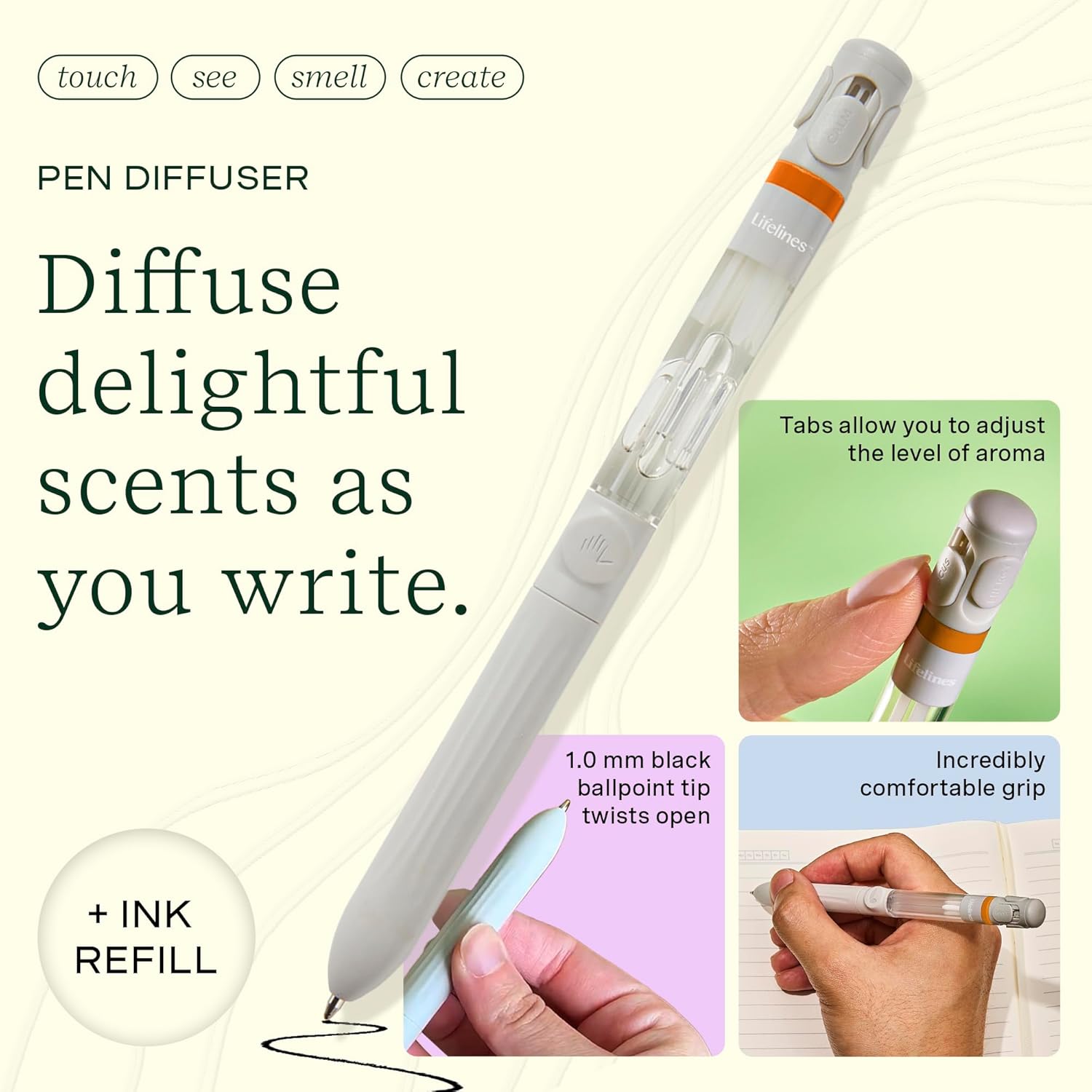 Lifelines Pen Diffuser, Citrus Grove - 1mm Black Ballpoint Pen with Scented Essential Oil Blends – Aromatherapy Diffuser & Sensory Immersion Diffuse Aroma As You Write