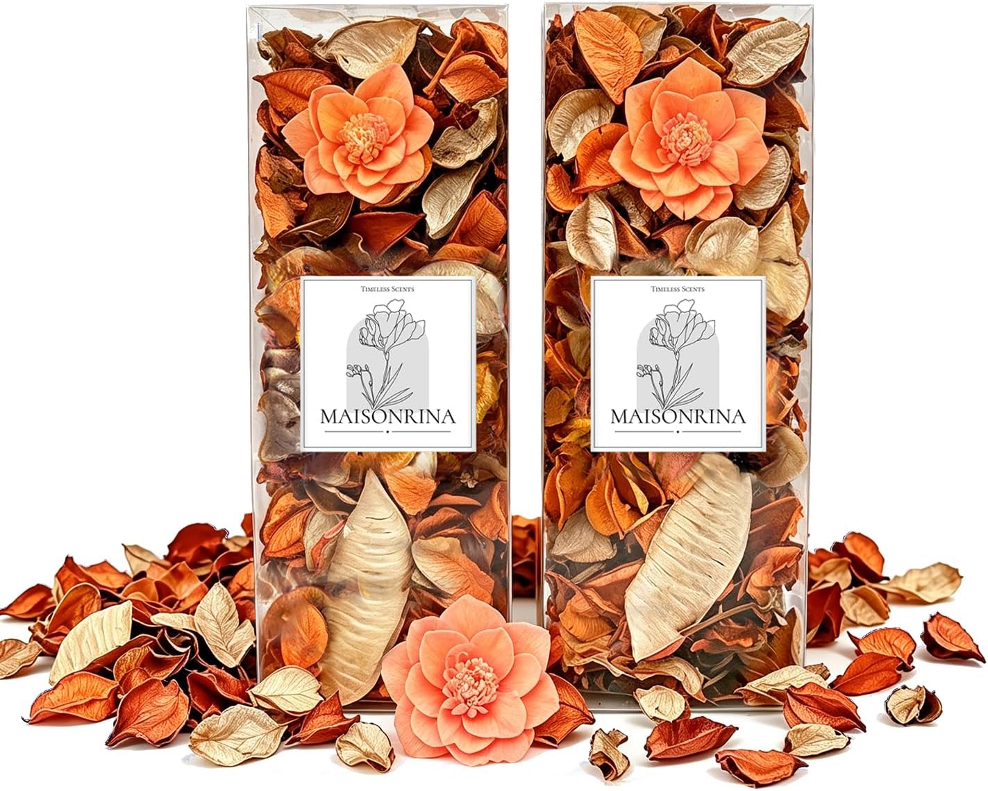 Potpourri Bags,Orange Scented Potpourri Bowl Filler, Decorative Dried Flower, Farmhouse Bathroom Vase Decor(10.5 oz/2 Packs)