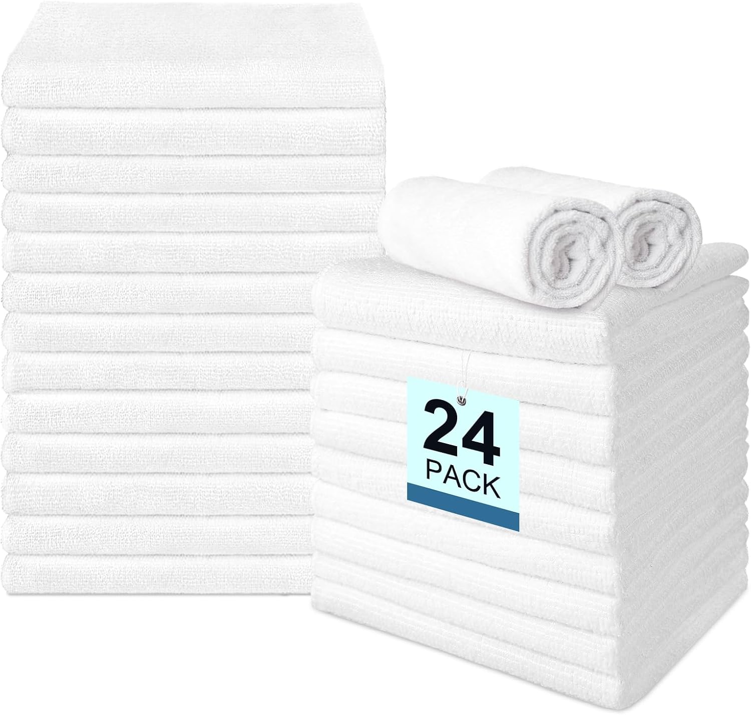UNIMADE 24 Pack Hand Towels Set - Highly Absorbent and Quick Drying Microfiber Gym Towels, Premium Wash Cloths for Bathroom, Salon, Gym, Shower, Hotel, and Spa - 16x27 inch (White)