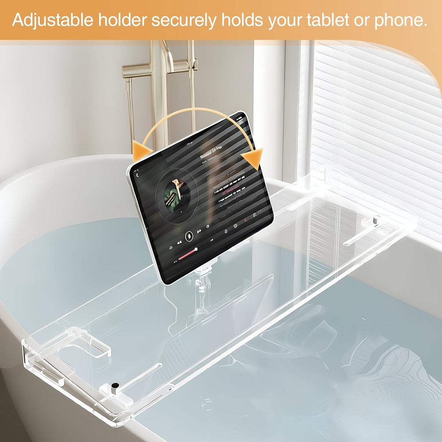 Bathtub Tray, Acrylic Bath Caddy with Adjustable Lock - Sweet Gift for Birthdays, Weddings, Anniversaies, and Housewarmings, Clear