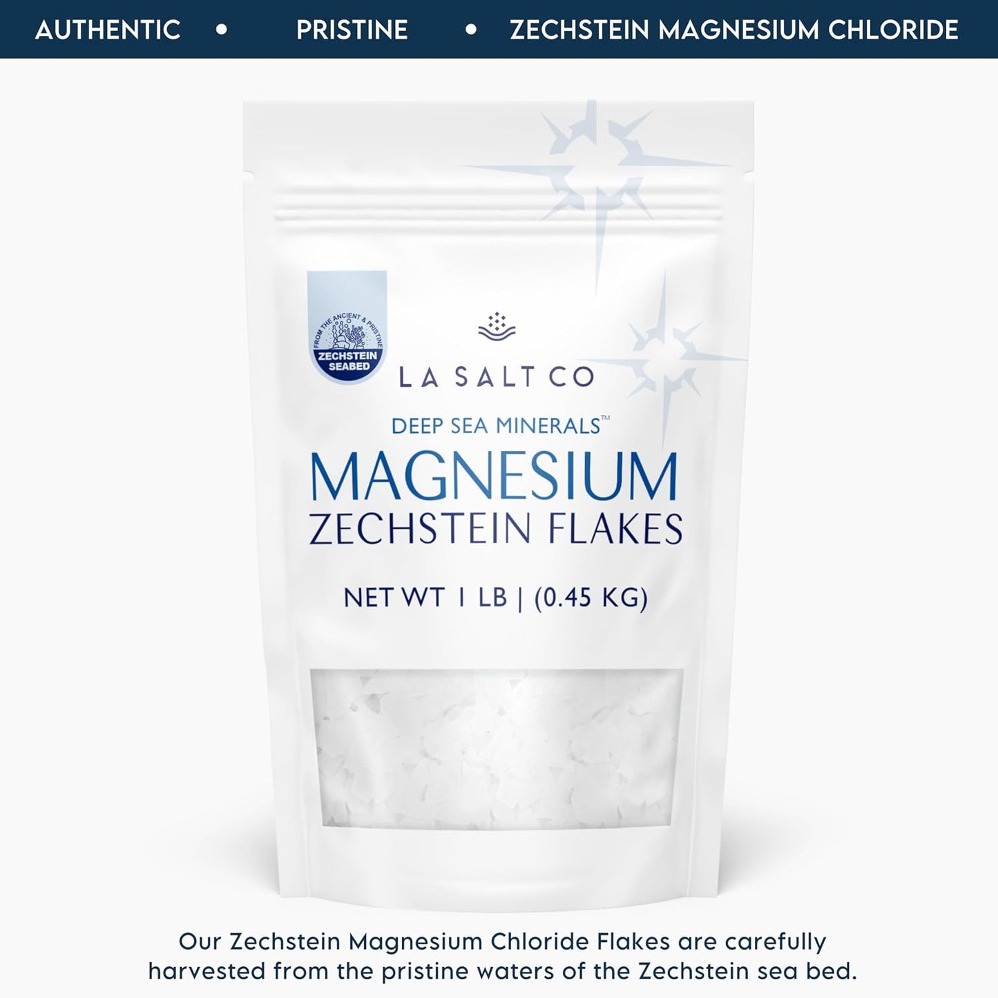 LA SALT CO Deep Sea Minerals Magnesium Bath Flakes, Zechstein Inside, Natural Bathing Alternative to Epsom Salt | Fast Absorbing Body & Foot Bath Soak for Relaxation & Muscle Relief | 1 LB