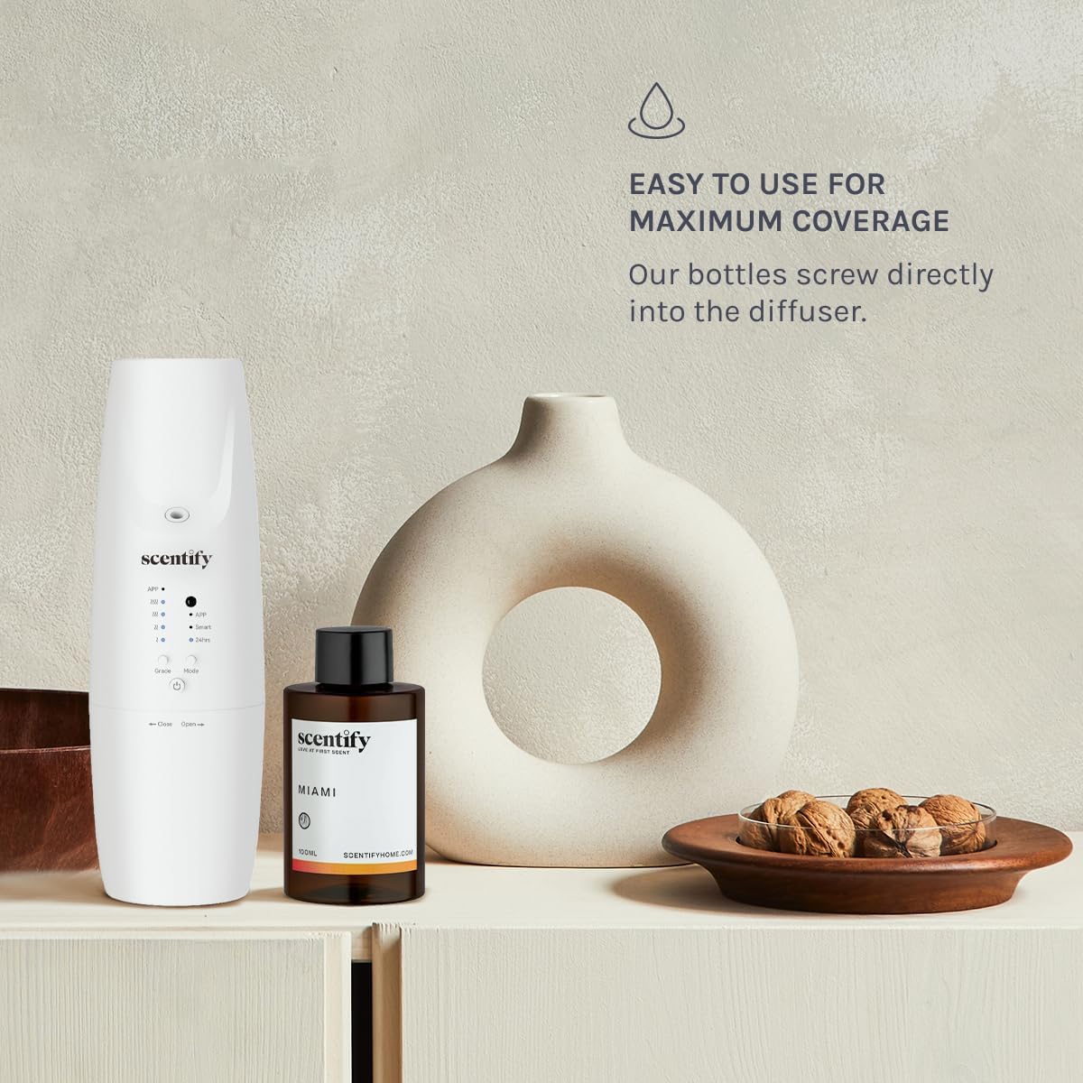 Scentify Miami Aroma Oil Refill Scent for Oil Diffusers - Creamy, Cashmere, Sandalwood, Musk Scents - Luxurious Relaxing Aromatherapy Diffuser Fragrance 100ml, 3.38 oz