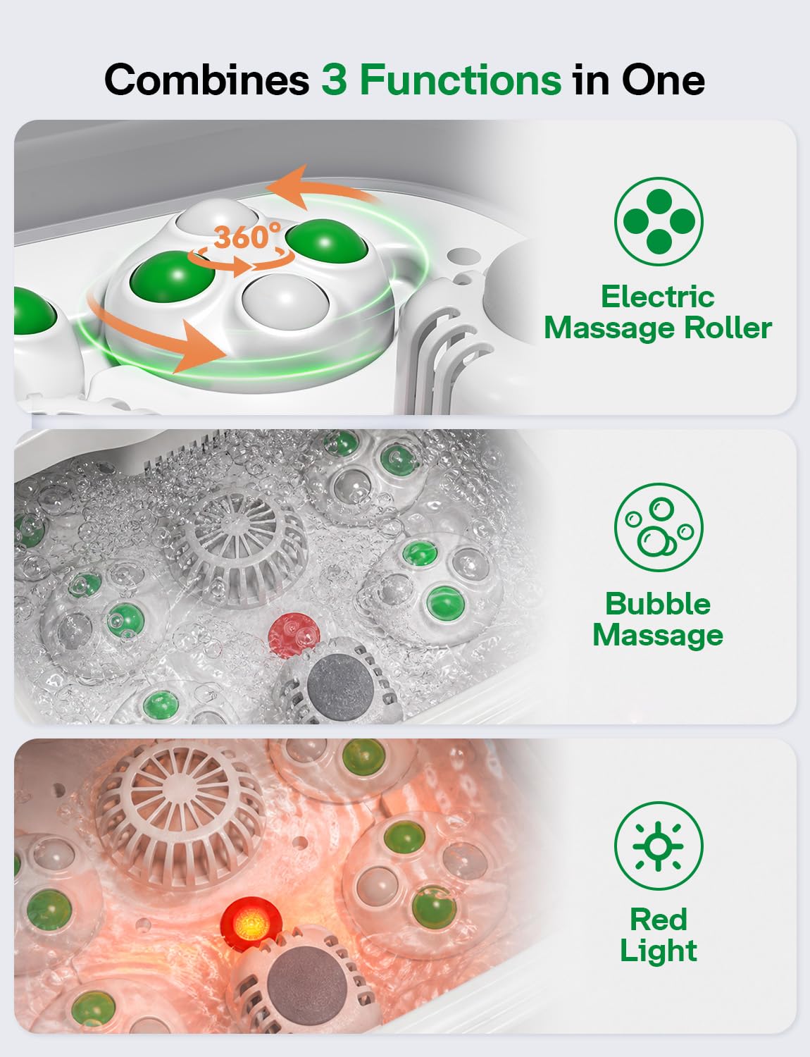 Medisana Collapsible Foot Spa Bath with Motorized Roller & Temp Control, Foot Soaking Tub for Plantar Fasciitis & Muscle Soreness, with Bubble, Red Light Therapy & Remote
