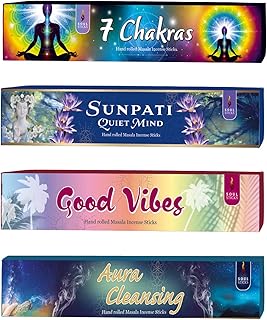 SOUL STICKS Handcrafted Incense Sticks Variety 4 Pack | 100% Natural Masala Incense Organic Home Fragrance Agarbatti | 15 Grams 10 Incense Sticks Per Pack (Divine Energy)
