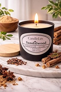 Sandalwood Scented Soy Candle – 8 oz Matte Black Tin – Hand Poured in USA – Long Lasting Natural Soy Wax Candle for Home, Relaxation & Gifts