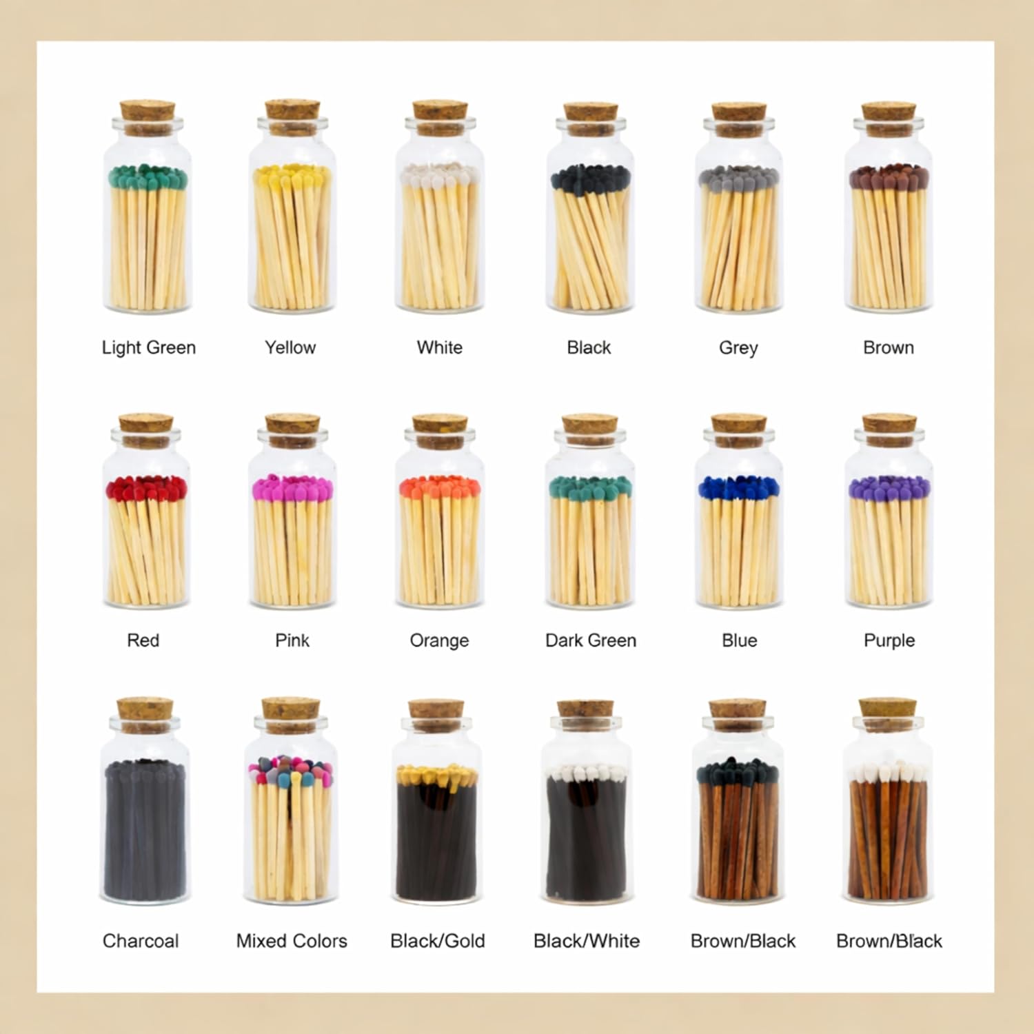 Chandler Studio Little Match Bottles – Wedding Match Bottle with Striker Bottom, Decorative Glass Match Jar with Cork (Single)