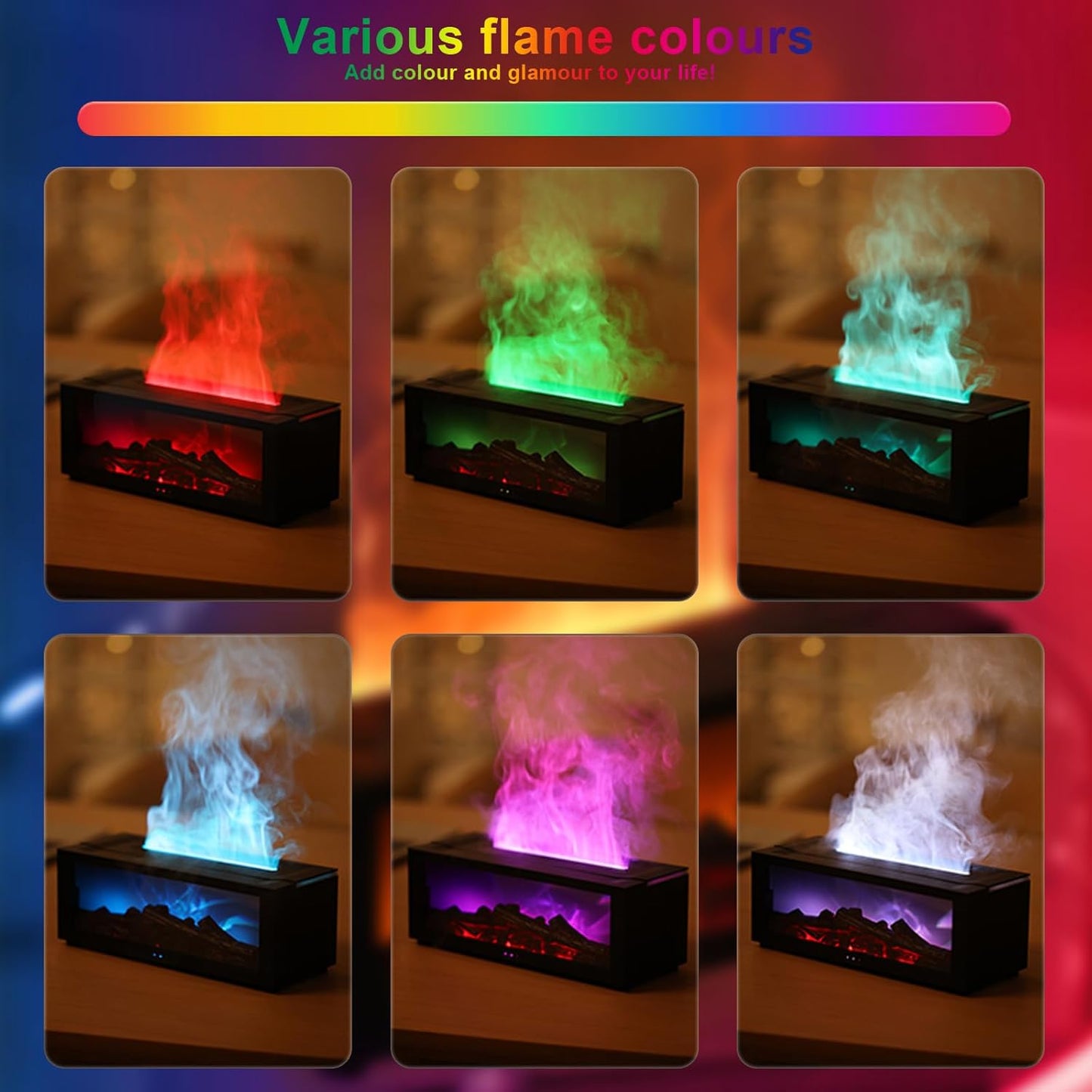 Fireplace Essential Oil Diffuser, Aromatherapy Diffuser, 150ml Ultrasonic Cool Mist Humidifier, 7 Colors Firelight Flame Diffusers with Remote, Waterless Auto-Off & Timer for Home Office(Black)