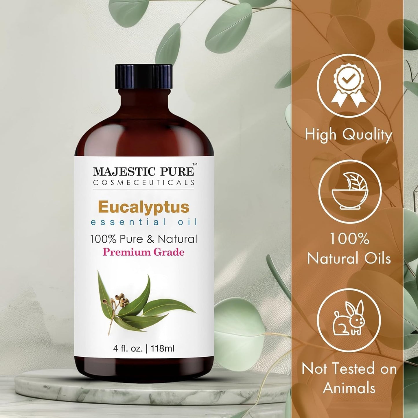 Majestic Pure Essential Oil with Glass Dropper - 100% Pure and Natural - Essential Oils for Diffuser, Aromatherapy, Soap and Candle Making, Eucalyptus Essential Oil, Eucalyptus Oil, 4 Fl Oz Pack of 2
