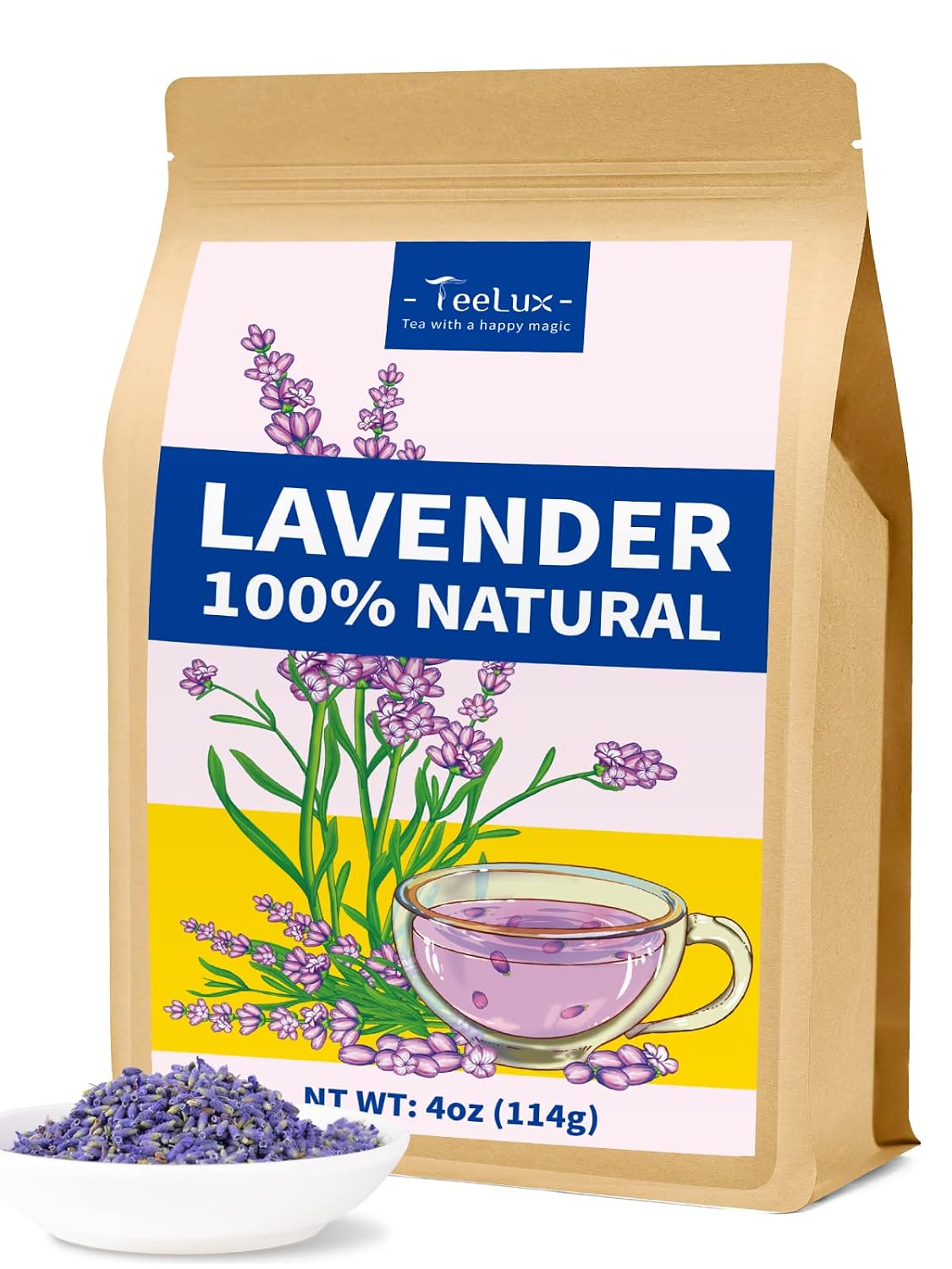 TeeLux Lavender Flowers Tea, Dried Lavender Buds for Drinks, Baking, DIY Beauty, Crafts, Sachets, Delightful Aroma, Caffeine-free, 114g/4oz
