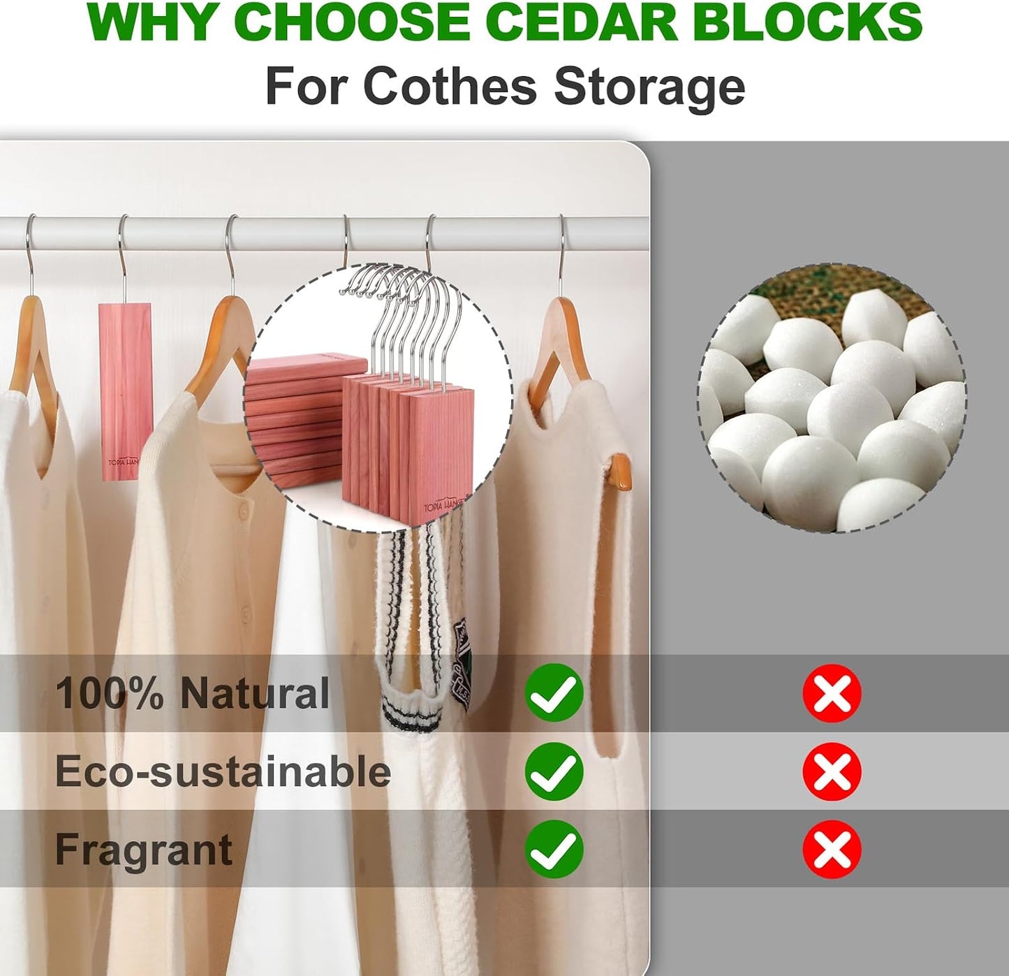 TOPIA HANGER Cedar Blocks for Clothes Storage, 16 Pack Hang Ups, 100% Natural North America Red Cedar Chips for Closets and Drawers Fresheners, CT86C