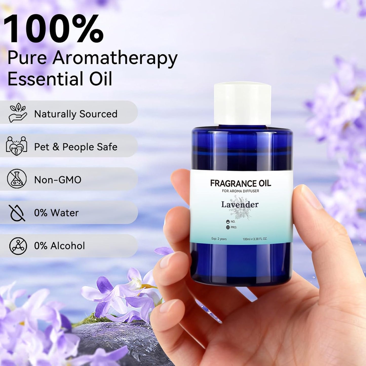JEPEErbz Lavender Essential Oil Pure for Diffuser (100ml / 3.4oz), Natural, Long-Lasting, Luxury & Sophisticated Scent, Ideal for Hotel Inspired Spaces