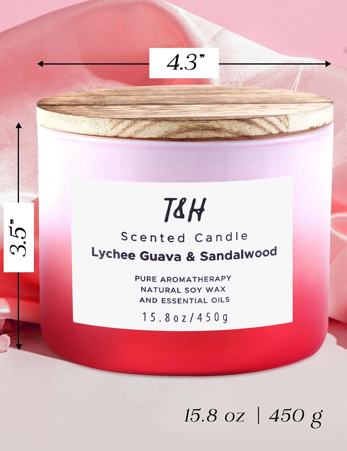 Lychee Guava Sandalwood 3 Wick Pink Scented Soy Summer Candle 15.8 oz | Sweet, juicy fruity tropical aromatherapy candle; clean burning, fills the room; candles for women; gift for girlfriend