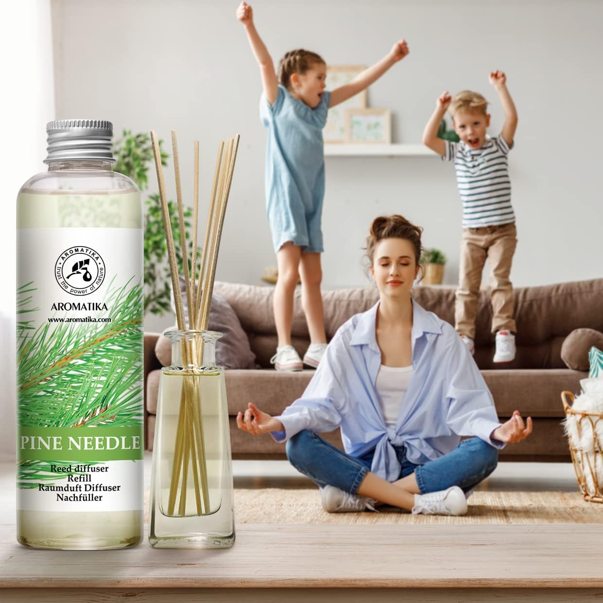 Pine Diffuser Refill 6.8 Fl Oz - Fresh & Long Lasting Fragrance - Scented Reed Diffuser - Diffuser Oil Refill - for Aromatherapy - Home - Office - Air Fresheners w/Natural Essential Pine Needle Oil