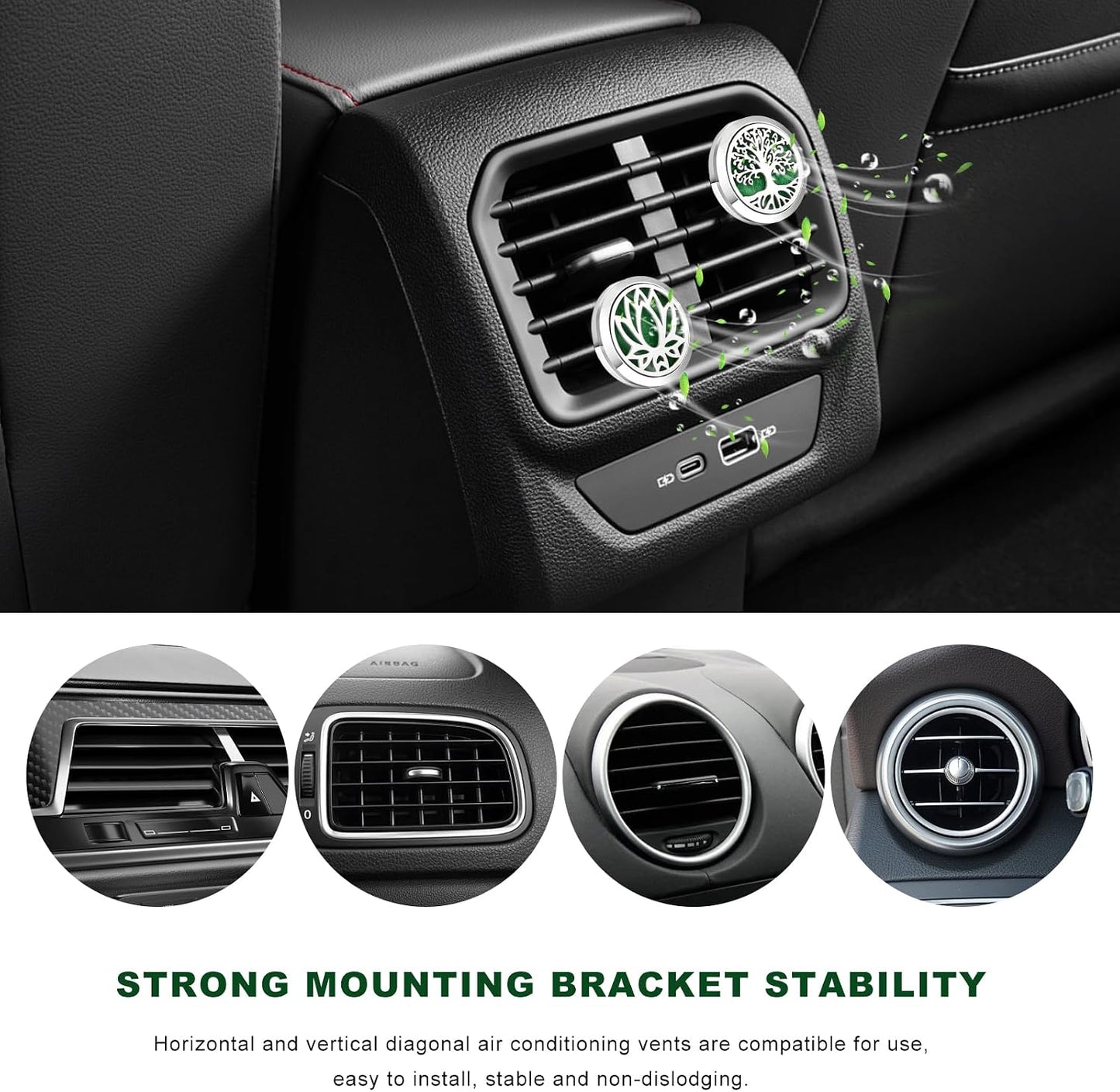 2 PCS Car Diffuser Vent Clips, Tree Pattern Essential Oil Diffuser Vent Clips with 12 Felt Pads, Stainless Steel Auto Air Fresheners Decorative Locket Clip for Women Men (Silver)